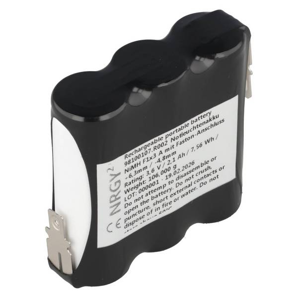 Batteria per illuminazione di emergenza NiMH 3,6V 2100mAh F1x3 A con connettore Faston