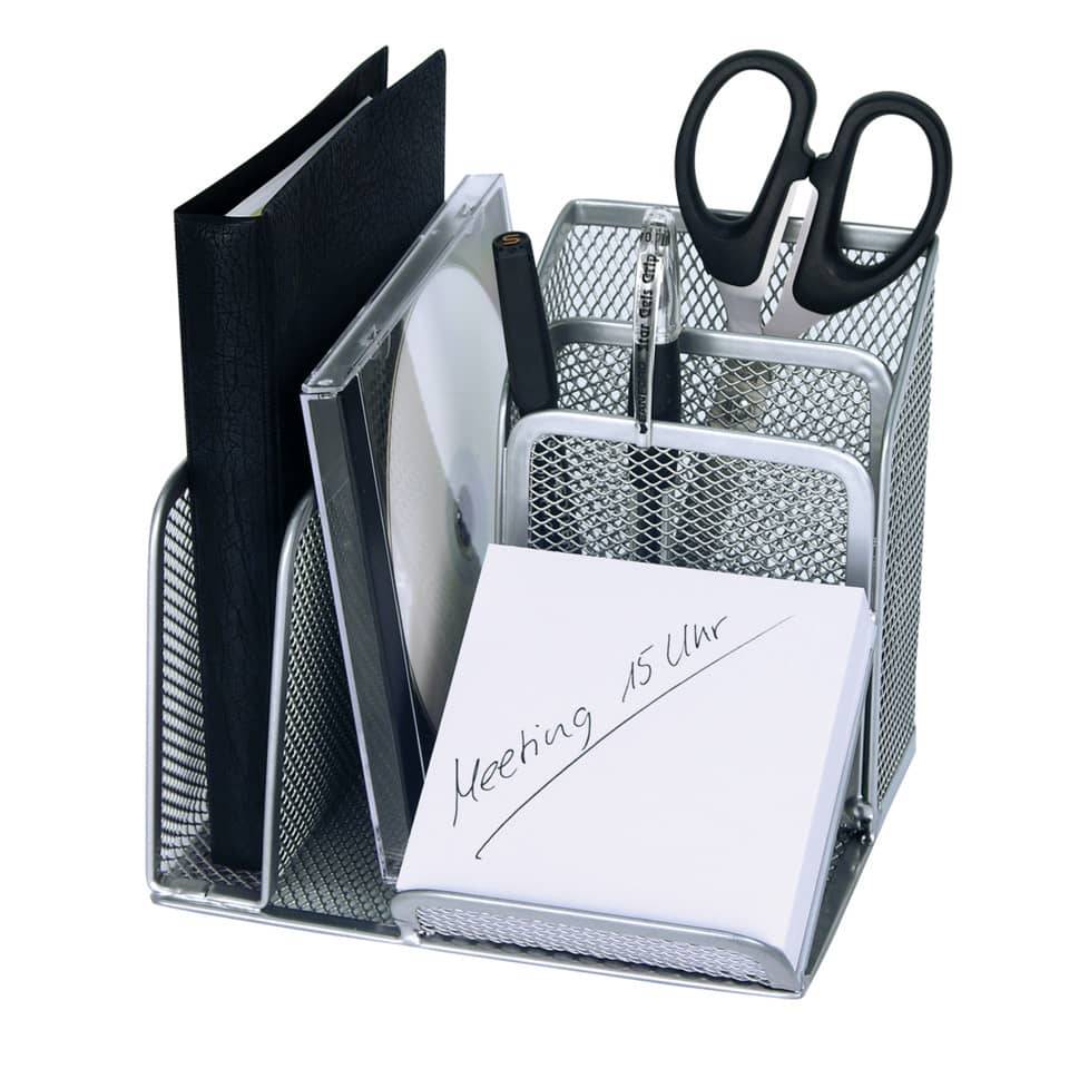 WEDO Multiköcher Office, 4 Fächer, aus Drahtmetall, silber aus pulverbeschichtetem Drahtmetall, mit Schrägablage für (65-2