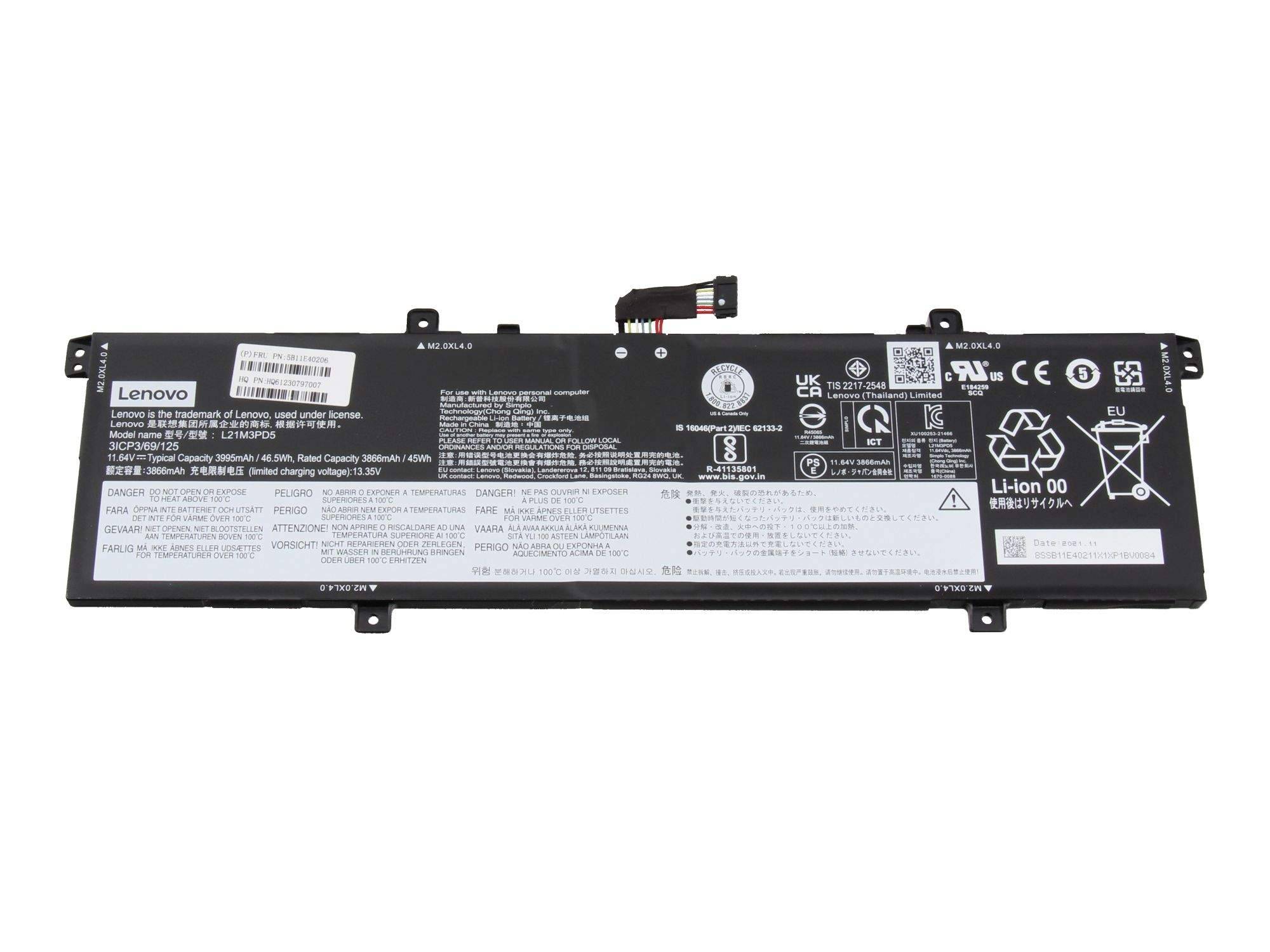 FRU 3cell 46.5Wh11.64V - L21M3PD5 SP/A - Warranty: 3M-0
