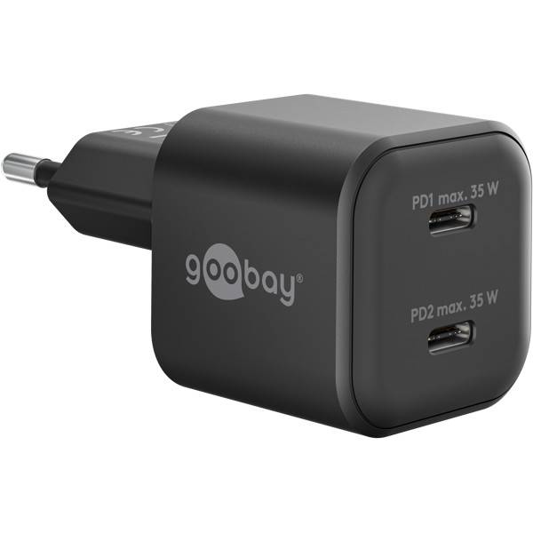 Goobay Caricatore rapido doppio USB-C™ PD GaN Nano (35 W) nero nero 2x porte USB-C™ (Power Delivery)