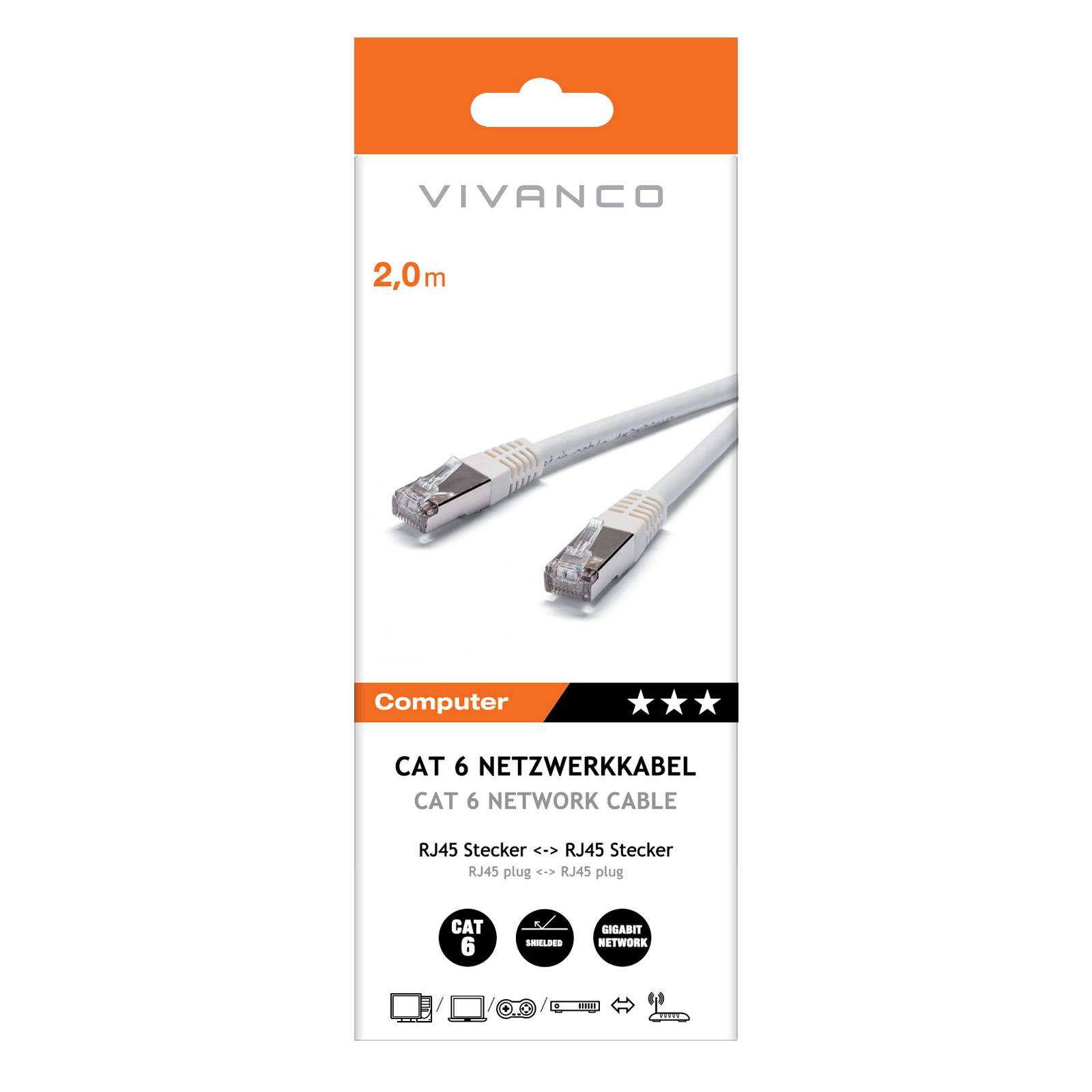 Cavo di rete per PC UTP, cat 6, connettori RJ45, colore nero, lungo 2 m-1