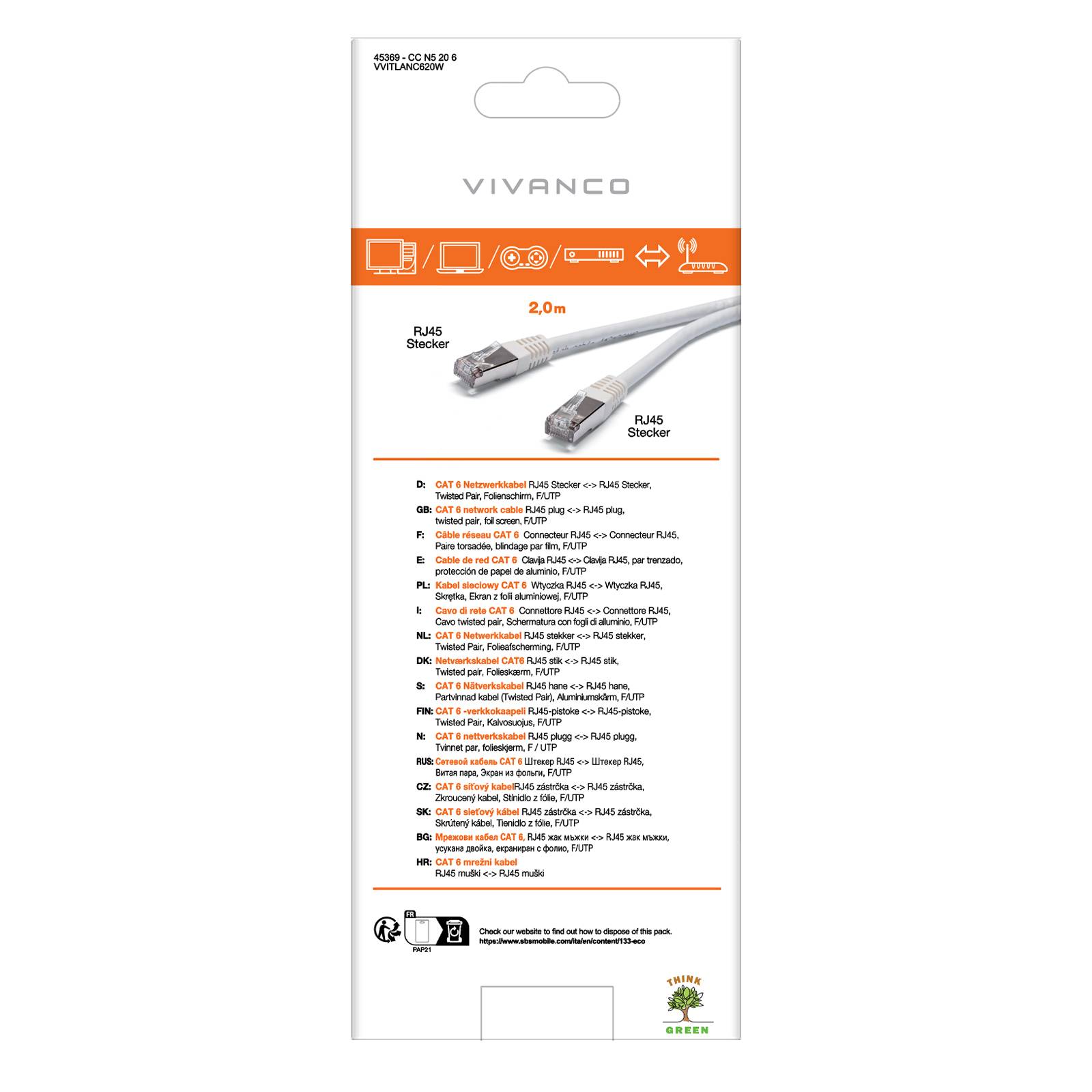 Cavo di rete per PC UTP, cat 6, connettori RJ45, colore nero, lungo 2 m-2