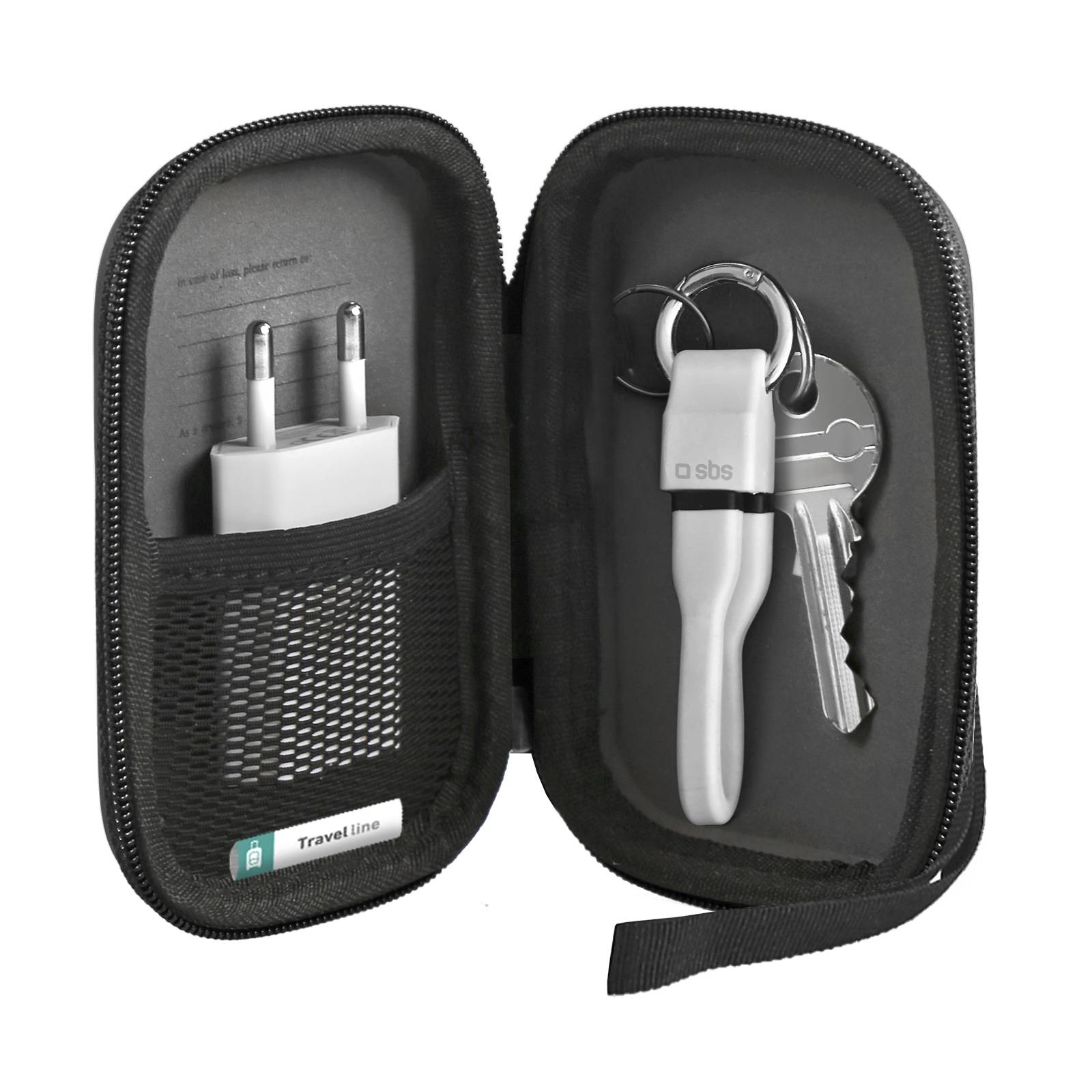 Mini organizer porta accessori da viaggio, rigido, con porta chiavi e taschina elastica, chiusura a zip, colore nero-0