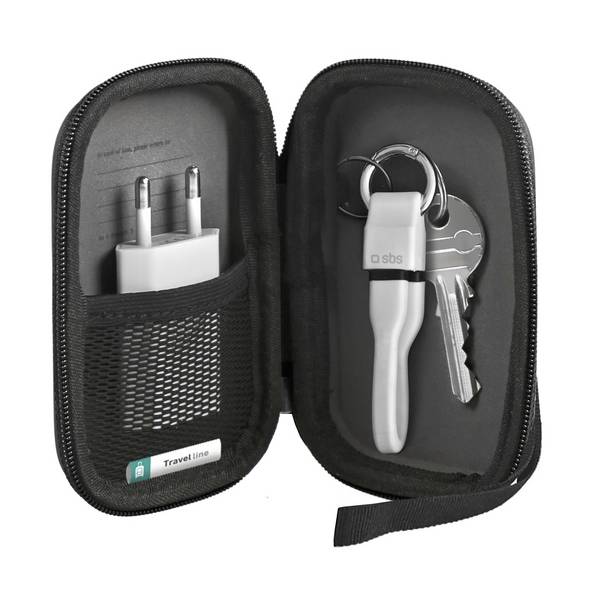 Mini organizer porta accessori da viaggio, rigido, con porta chiavi e taschina elastica, chiusura a zip, colore nero
