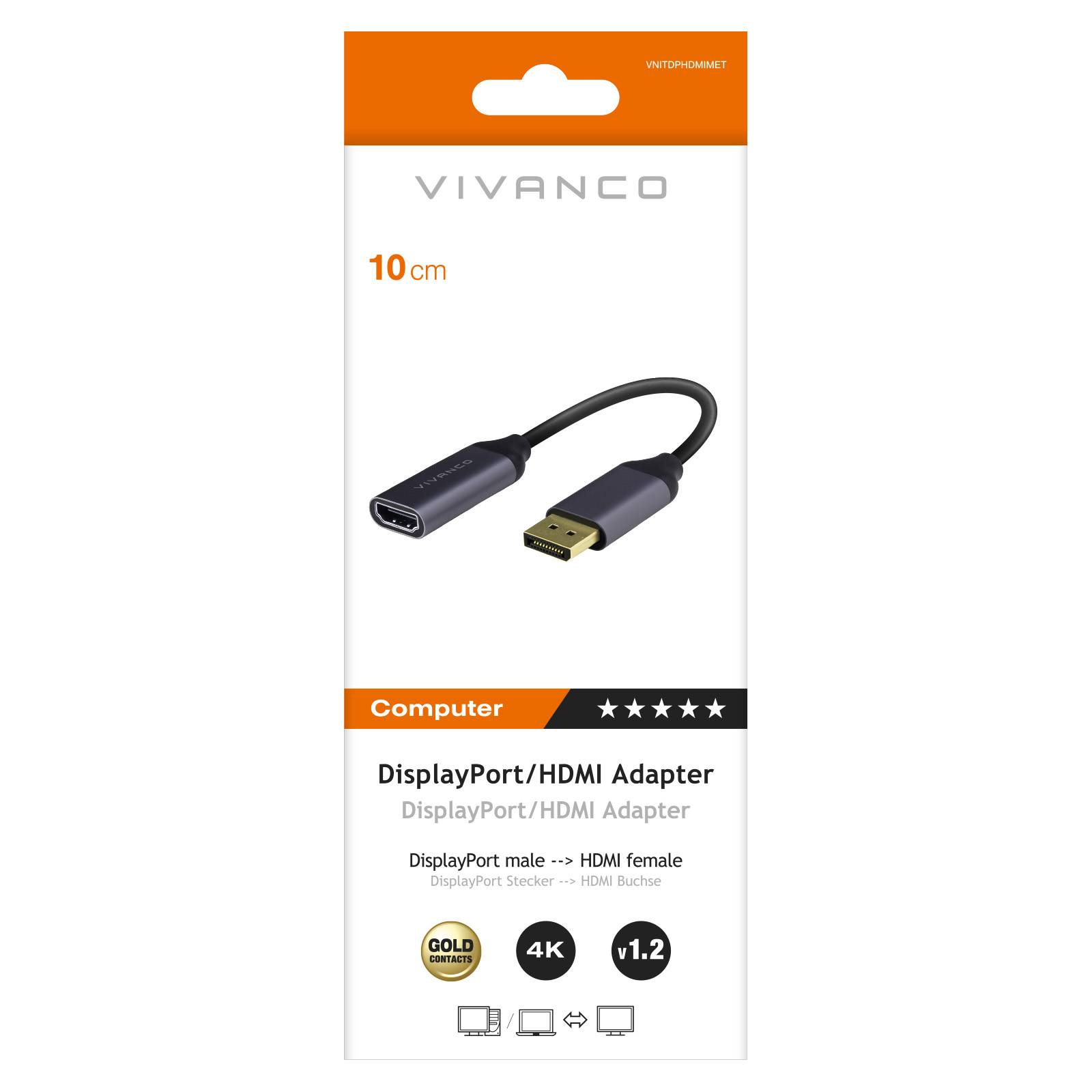 Adattatore DisplayPort/HDMI, M-F, 0,1m, grigio-1