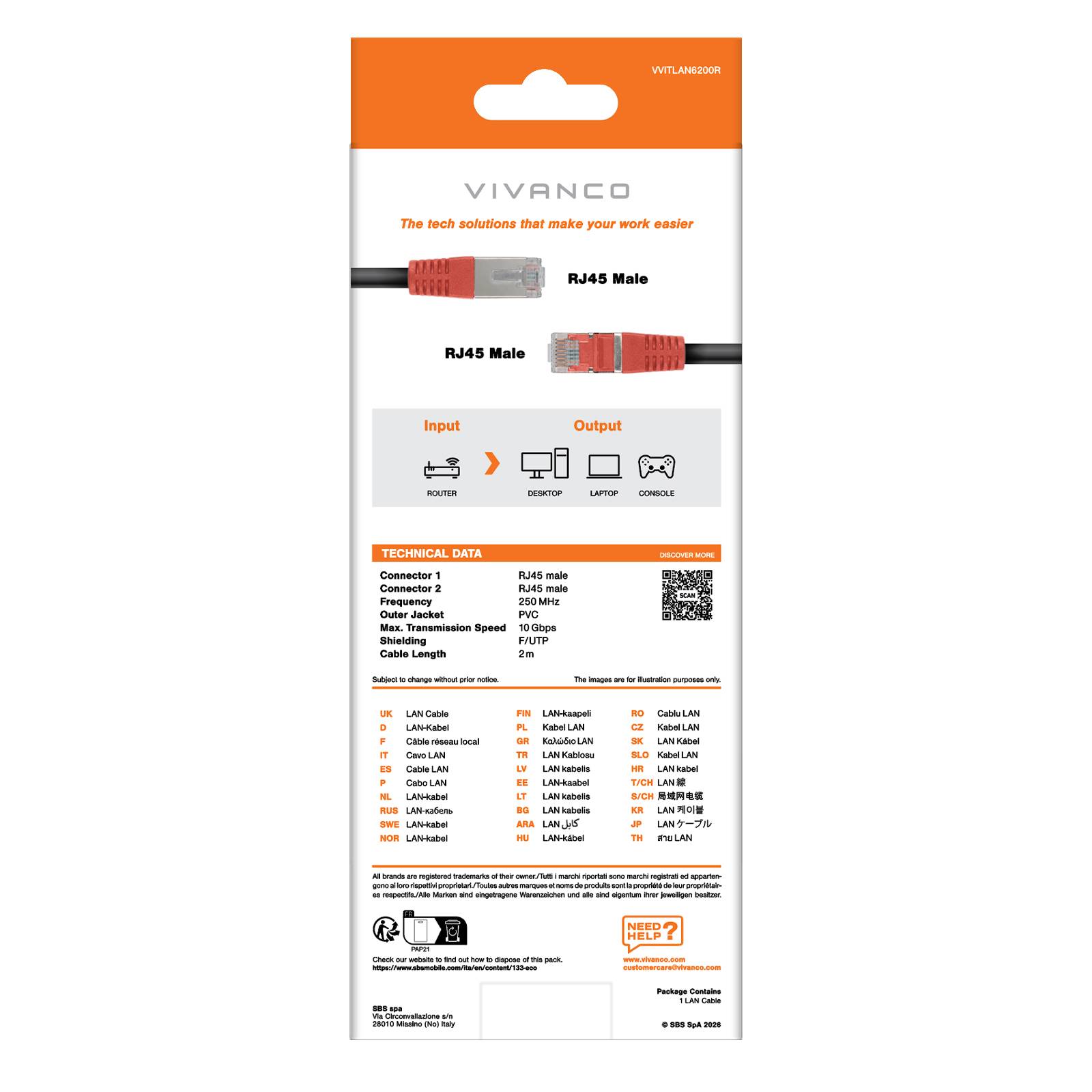 Cavo di rete per PC UTP, cat 6, connettori RJ45, colore nero, lungo 2 m-2