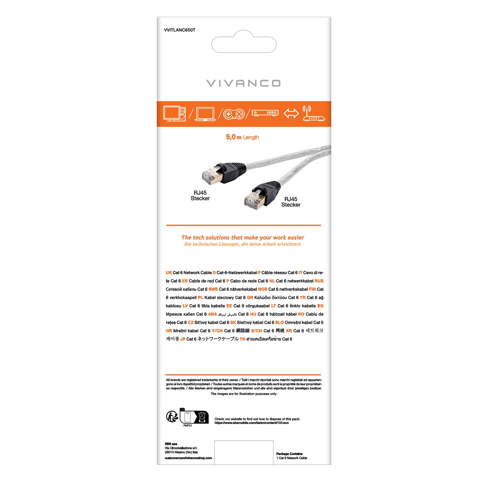 Cavo di rete per PC UTP, cat 6, connettori RJ45, colore trasparente, lungo 5 m-2