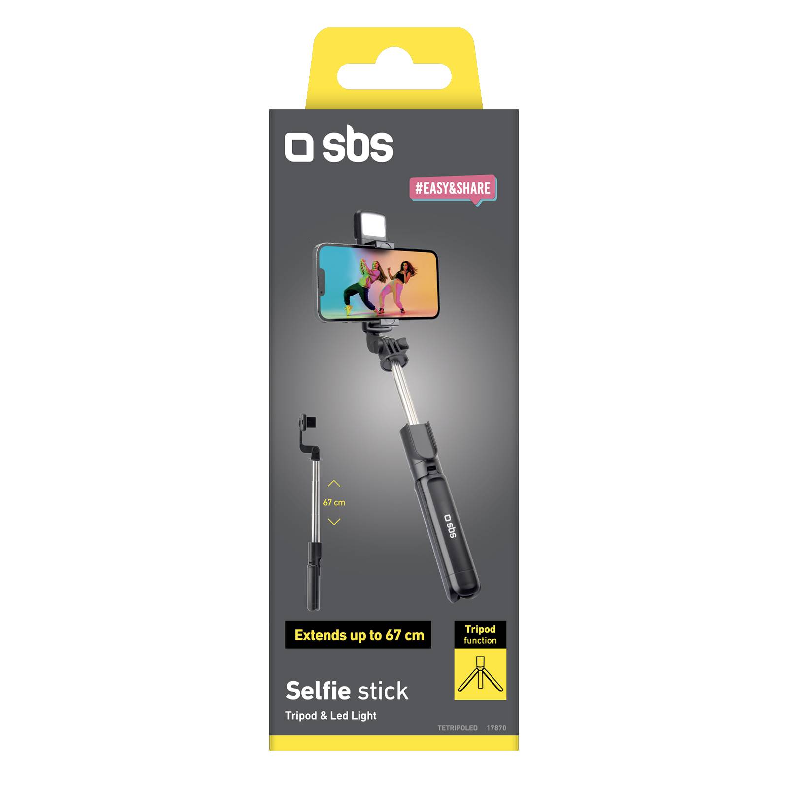 Selfie stick Wireless estensibile con luce LED per smartphone-1