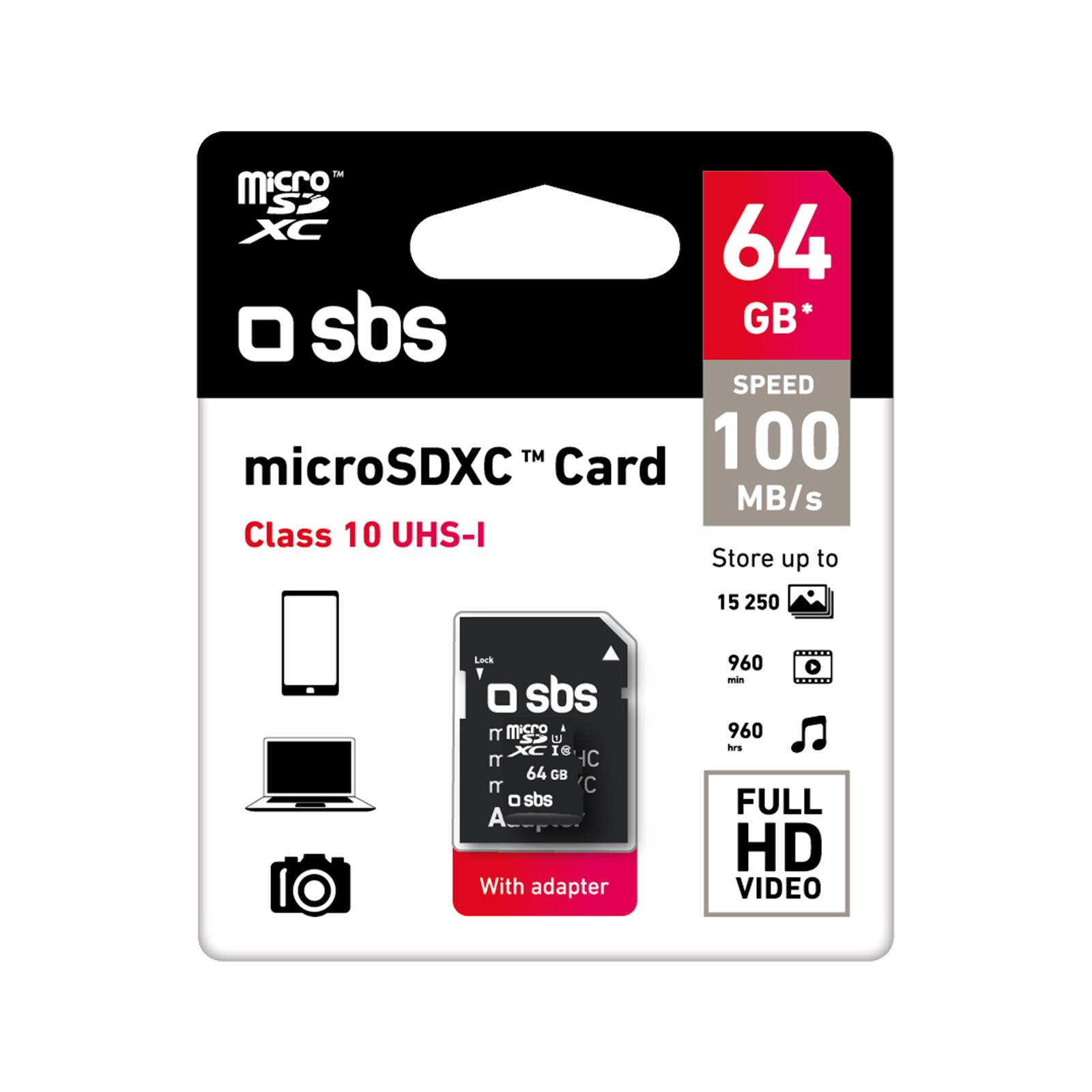 Micro SDXC 64 GB Classe 10 con adattatore-1