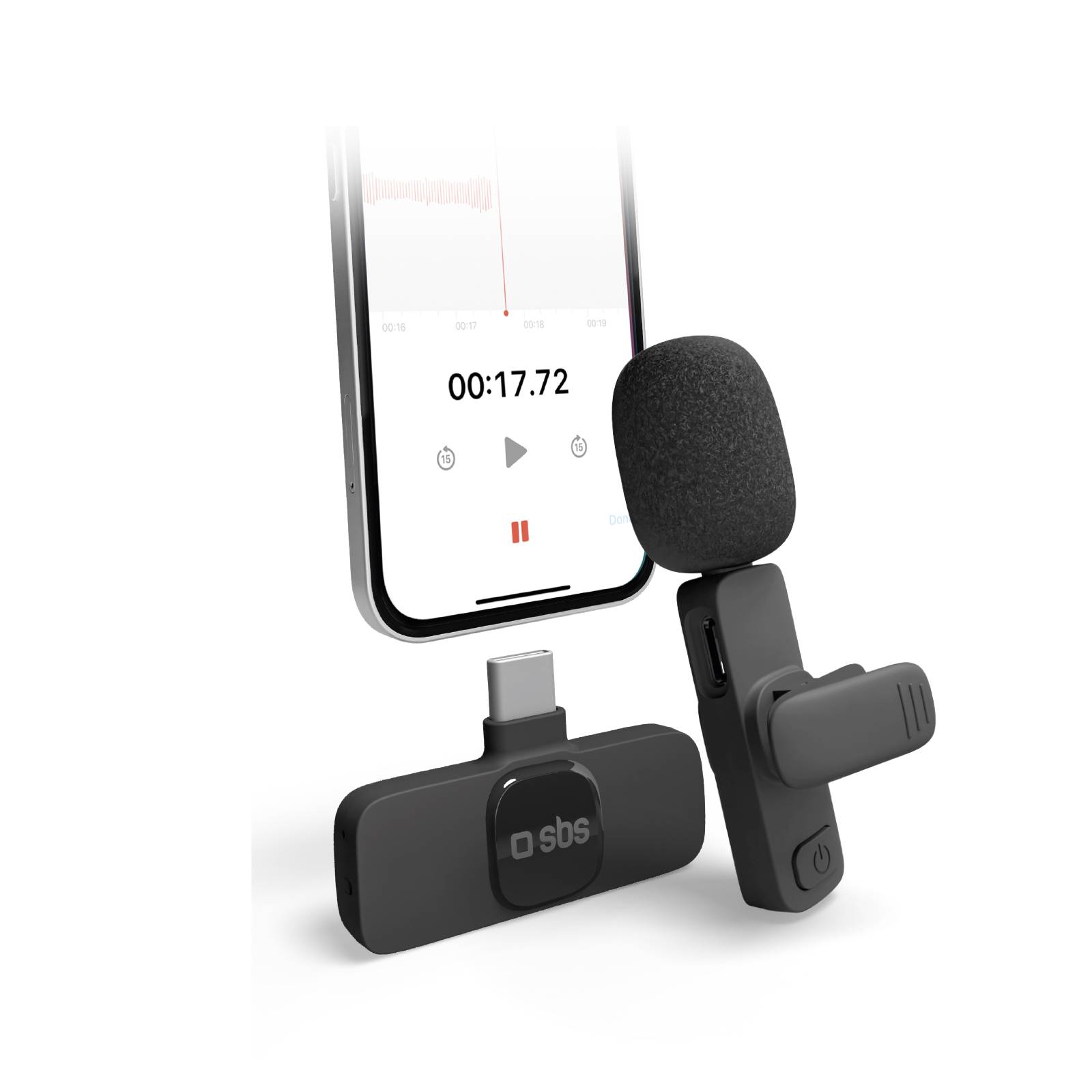 Microfono wireless con ricevitore e clip-0