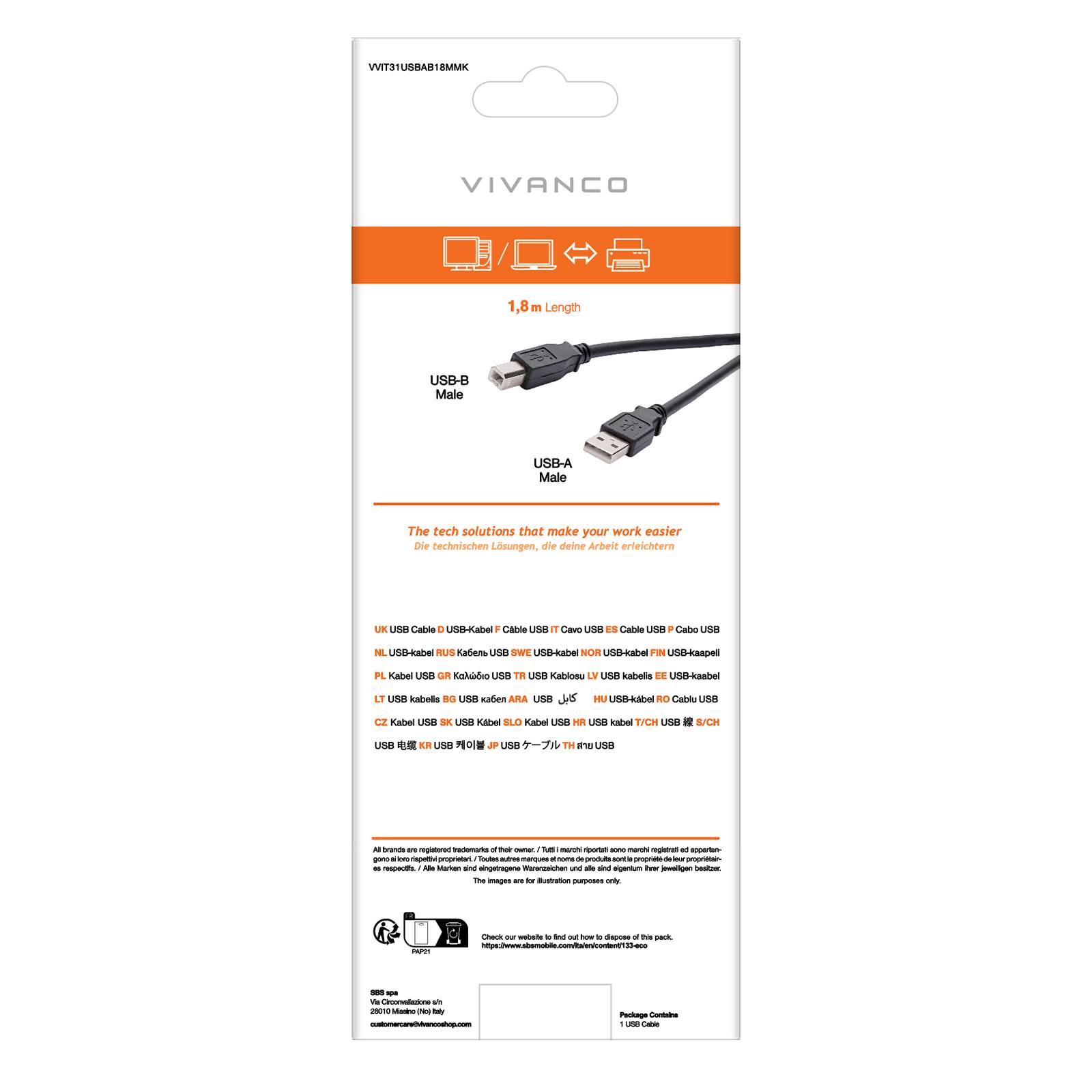 Cavo di collegamento compatibile USB-B 2.0, 1,8 m-2