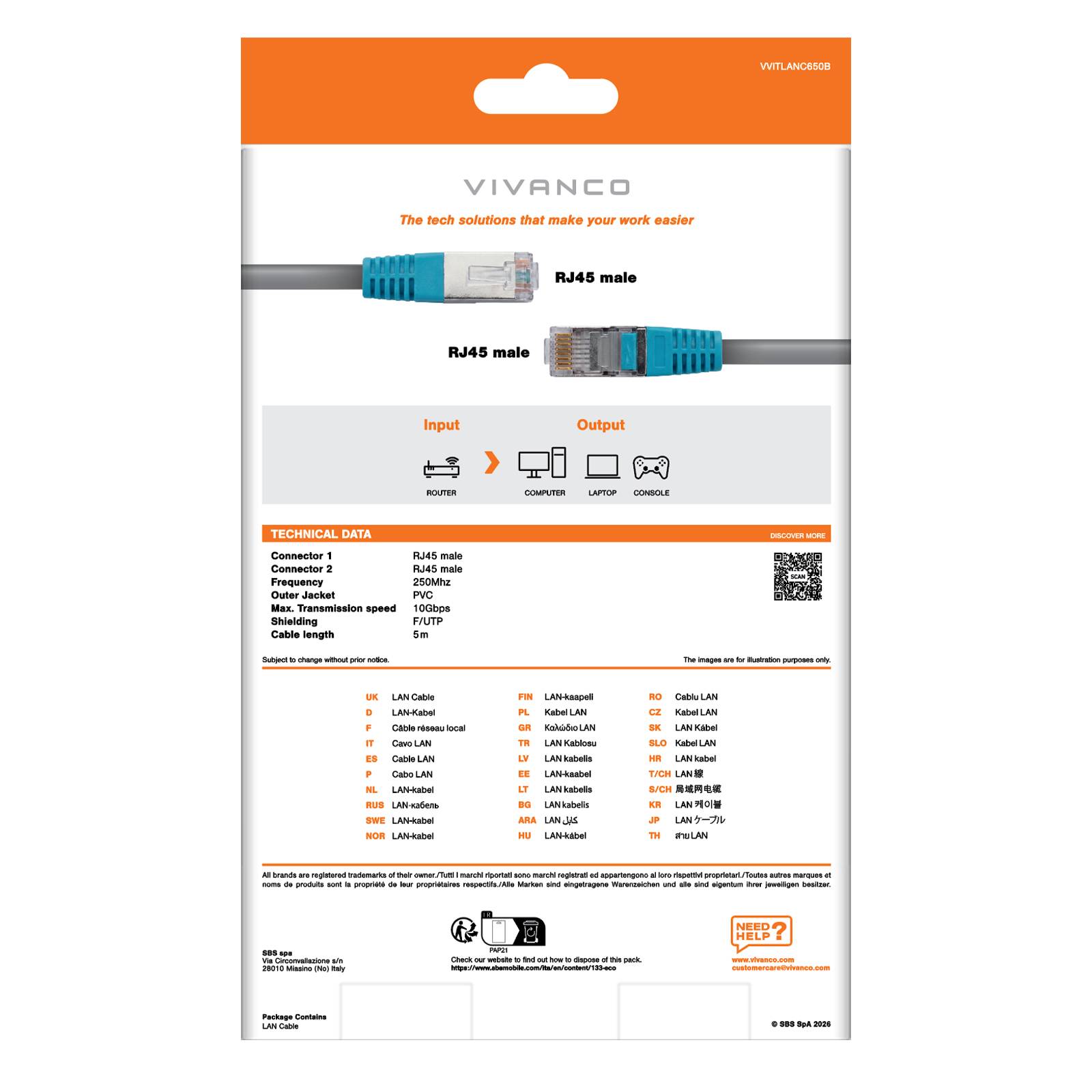 Cavo di rete per PC UTP, cat 6, connettori RJ45, colore blu, lungo 5 m-2