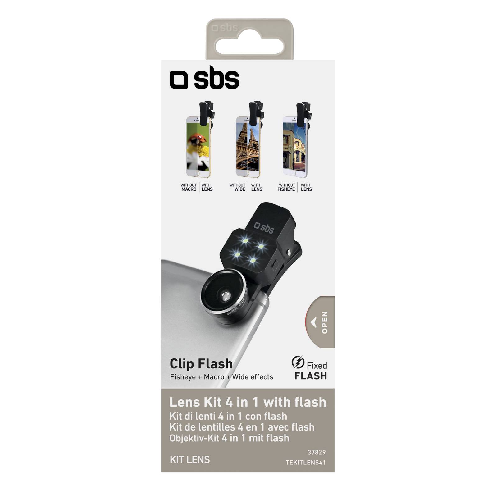 Kit lenti (Fisheye, Wide, Macro, Flash) per smartphone a clip-1