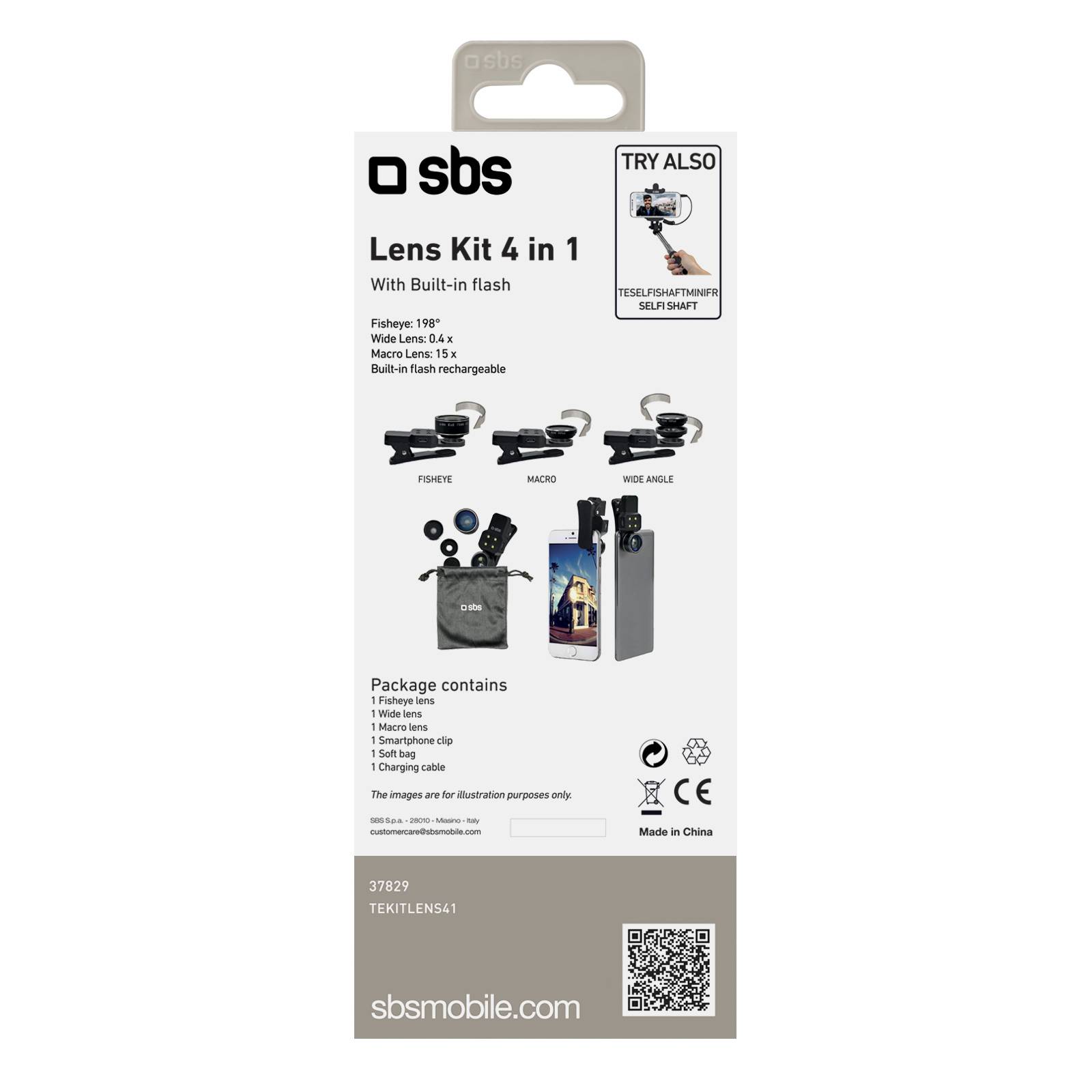 Kit lenti (Fisheye, Wide, Macro, Flash) per smartphone a clip-2