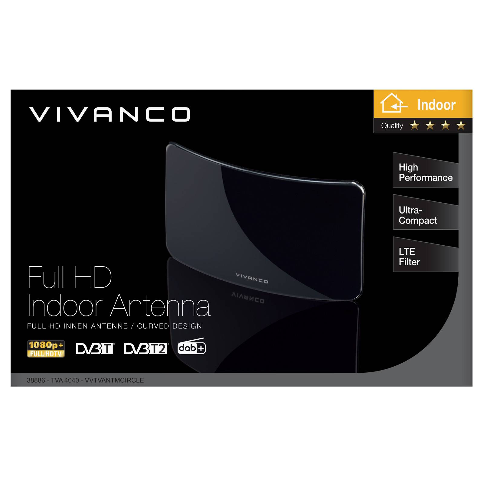 Antenna Full HD da interno con design curvo, compatibile USB, con cavo da 2 m-1