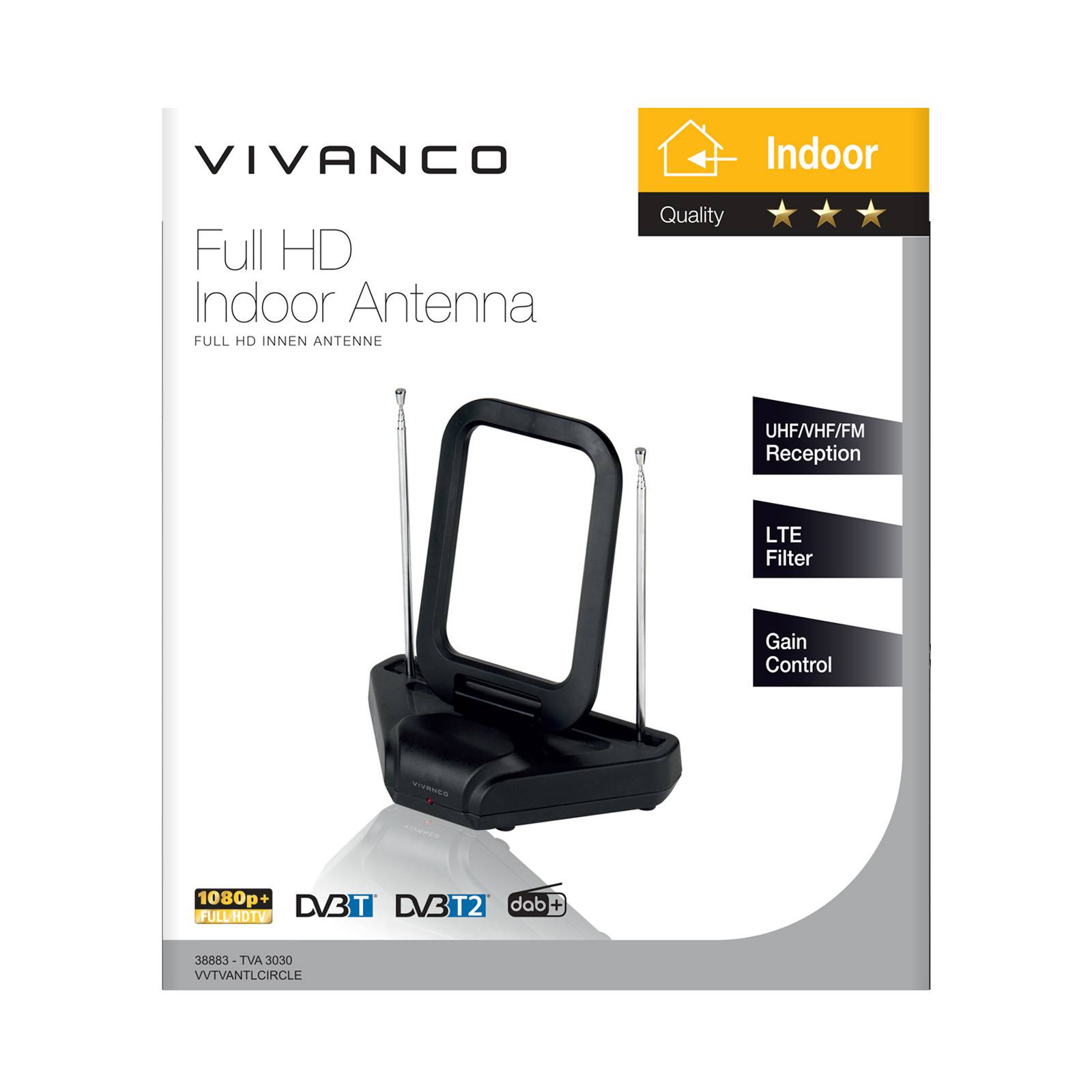 Antenna Full HD da interno con design ad anello, filtro LTE, cavo da 1,2 m-1