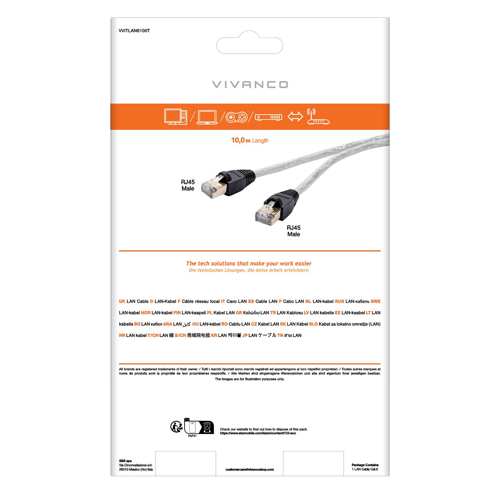 Cavo di rete per PC CAT 6 colore bianco, connettori RJ45, colore trasparente, lungo 10 m-2