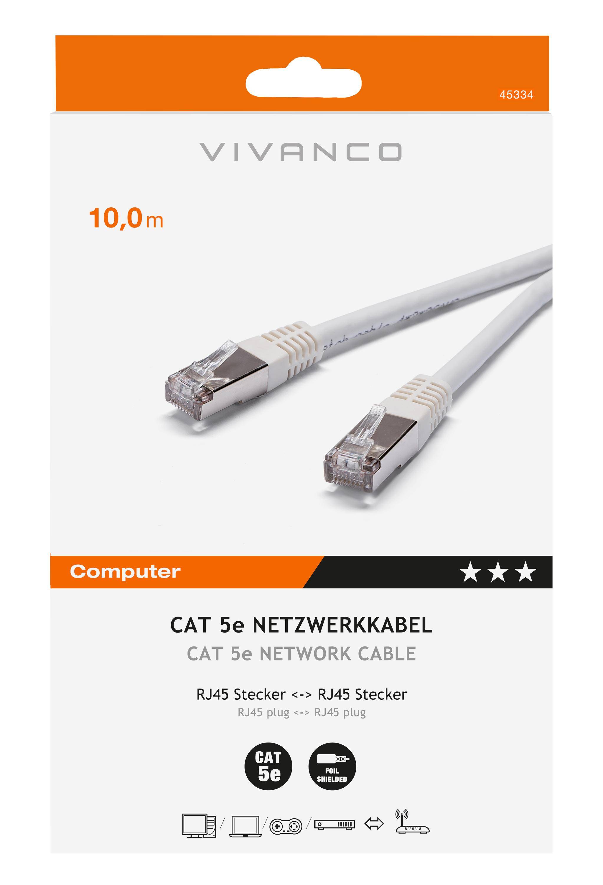 Cavo di rete per PC UTP cat 5e colore bianco, connettori RJ45, colore bianco, lungo 10 m-1
