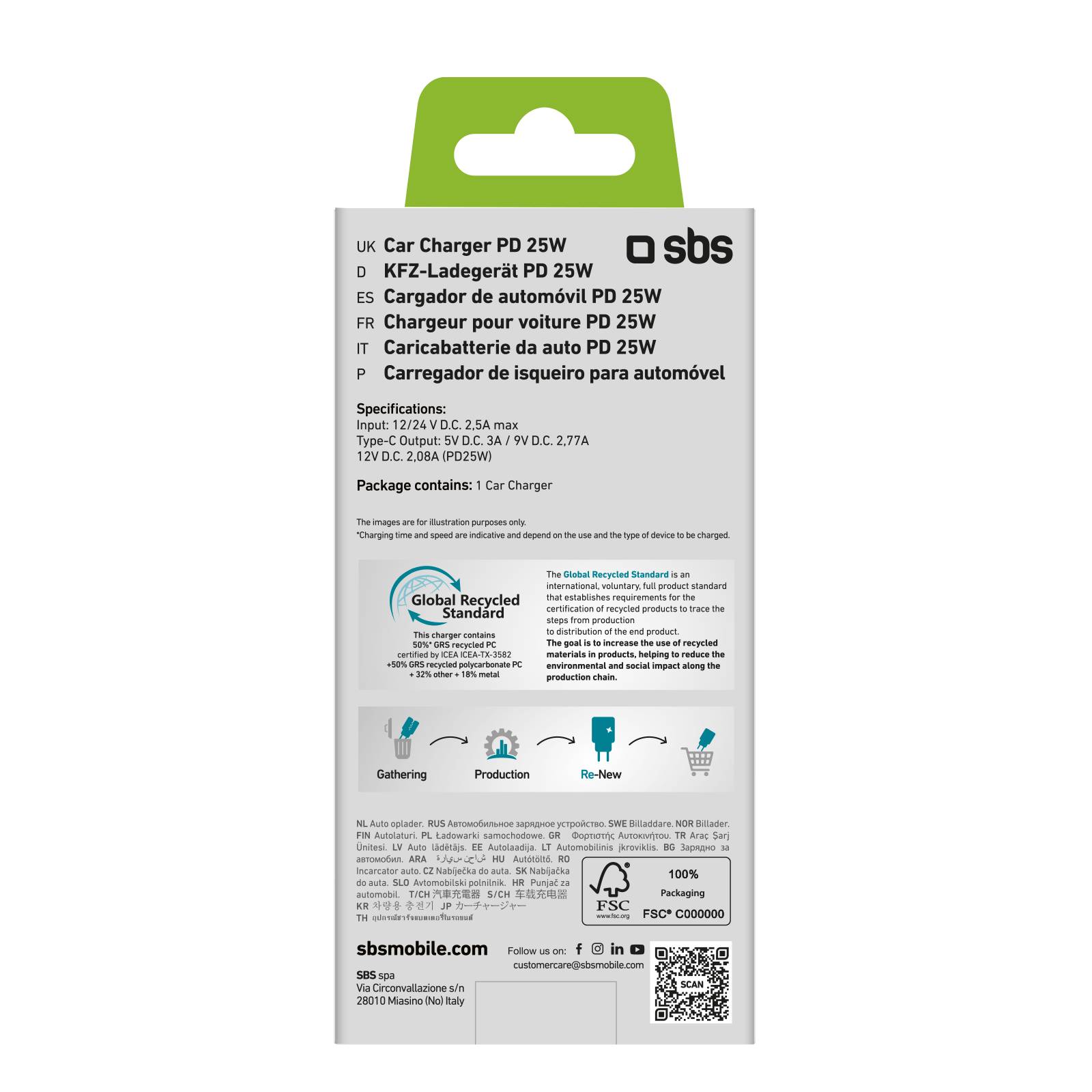 Caricatore caricabatterie da auto con materiale riciclato GRS-2