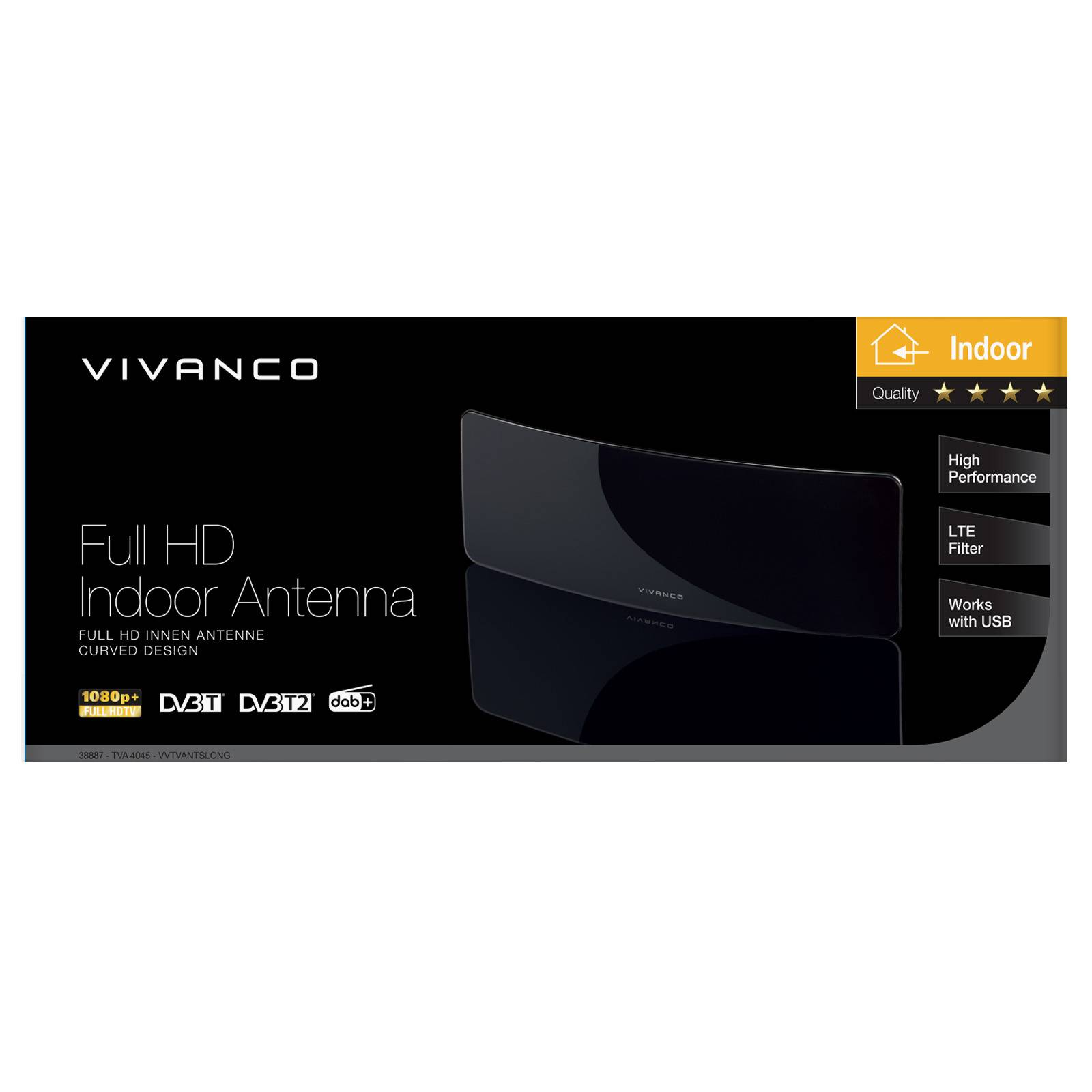 Antenna Full HD da interno con design curvo, compatibile USB, con cavo da 2 m-1