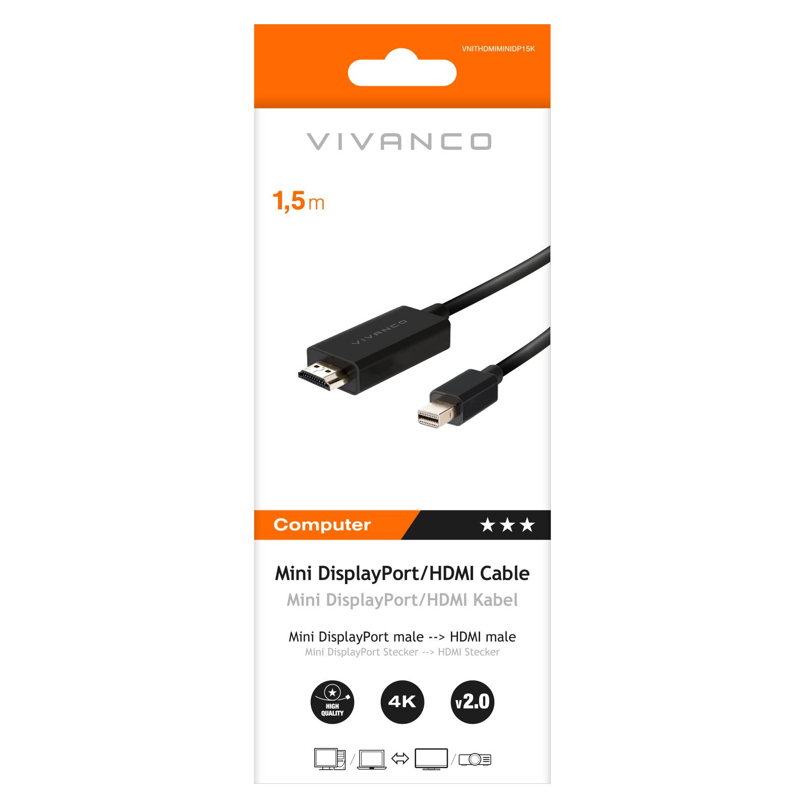 Cavo HDMI/Mini DisplayPort, M-M, 1,5m, nero-1