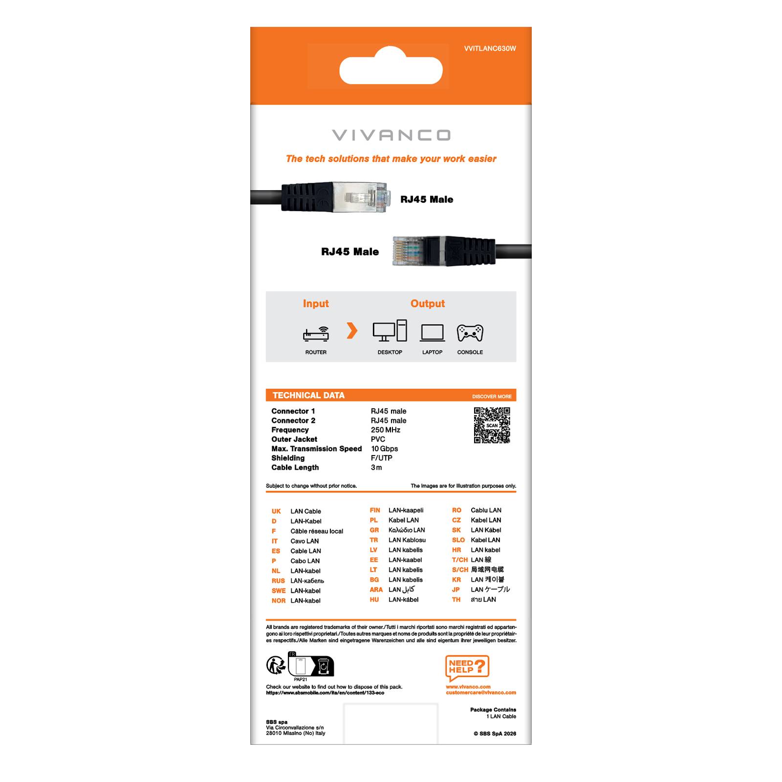Cavo di rete per PC UTP, cat 6, connettori RJ45, colore nero, lungo 3 m-2