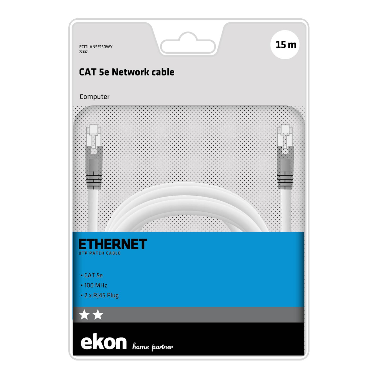 Cavo di rete per PC UTP cat 5e colore bianco, connettori RJ45, colore bianco, lungo 15 m-1