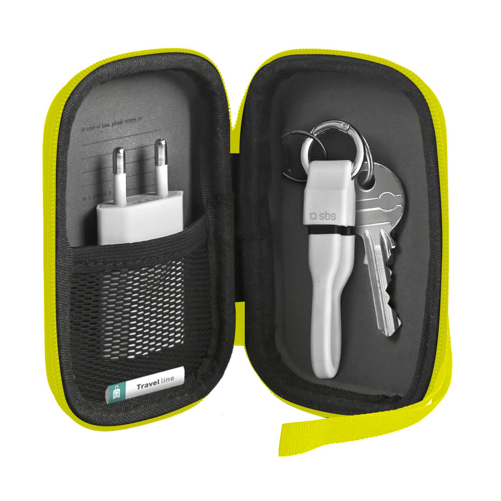Mini organizer porta accessori da viaggio, rigido, con porta chiavi e taschina elastica, chiusura a zip, colore giallo-0