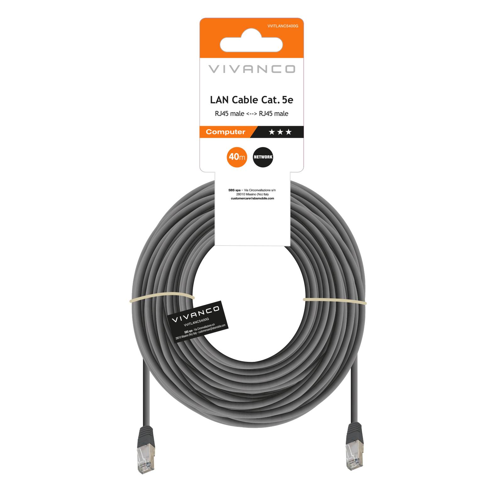 Cavo di rete per PC UTP cat 5e colore grigio, connettori RJ45, colore grigio, lungo 40 m-1