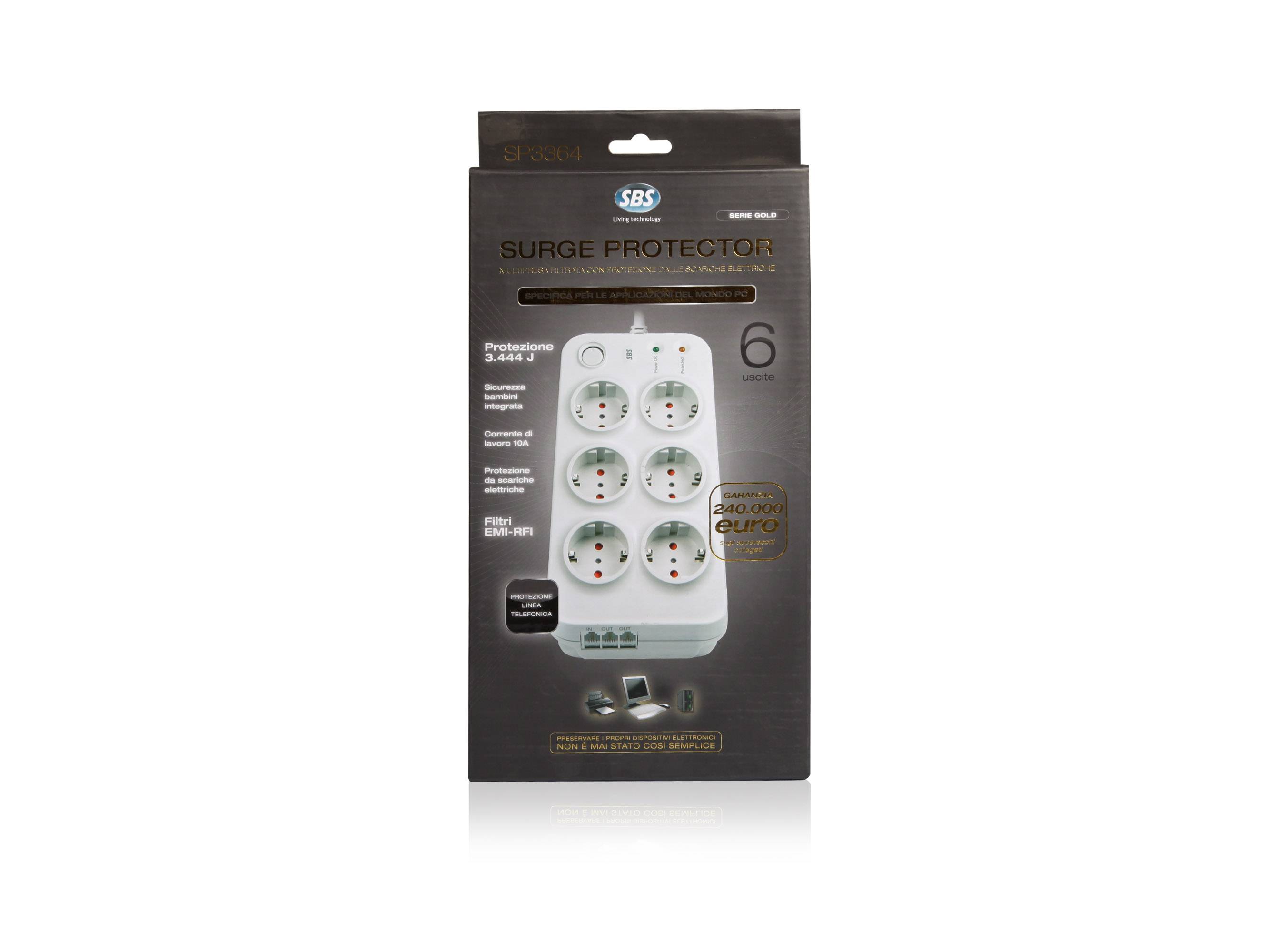 Multipresa filtrata ”GOLD” a 6 uscite protezione linea telefonica e di rete-1
