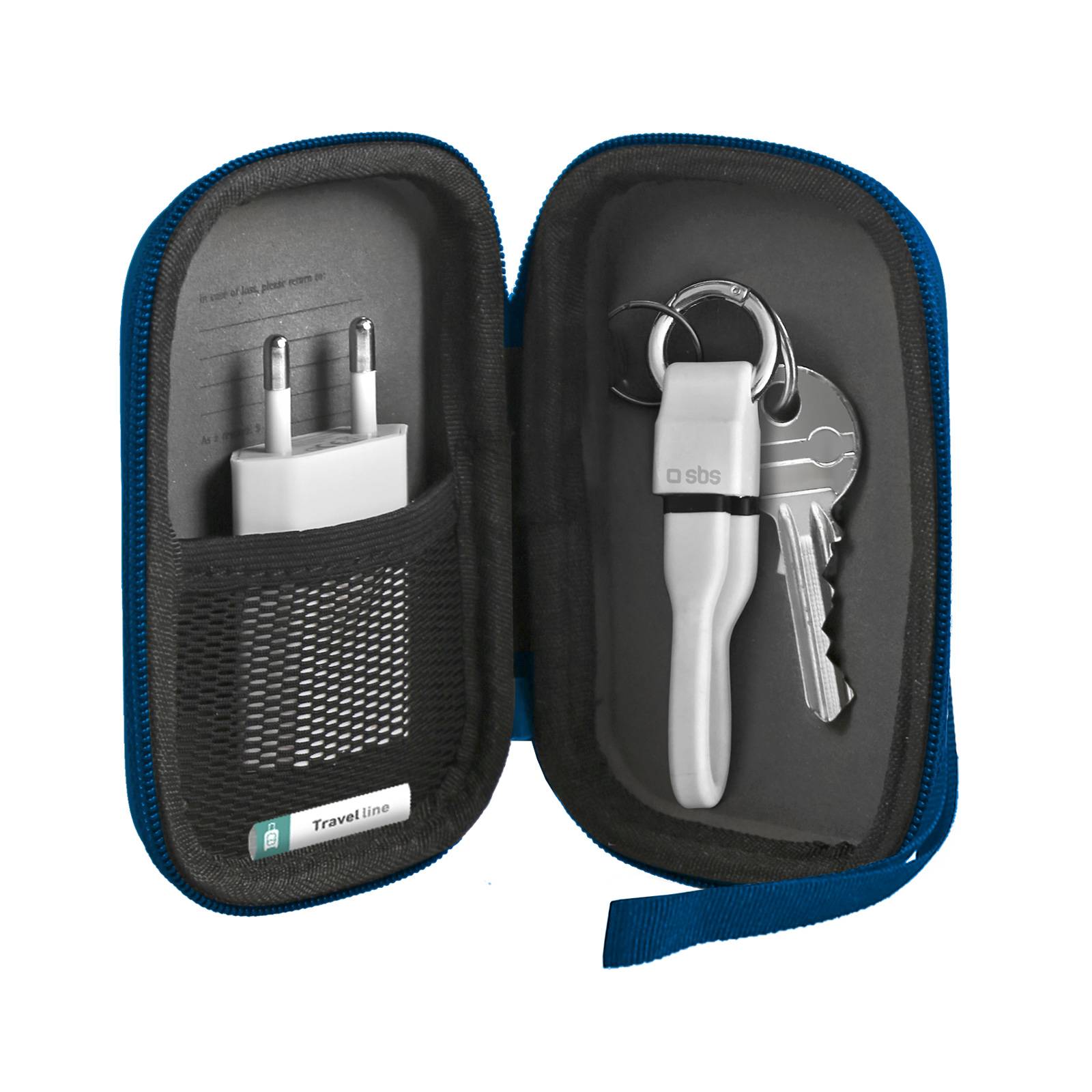 Mini organizer porta accessori da viaggio, rigido, con porta chiavi e taschina elastica, chiusura a zip, colore blu-0