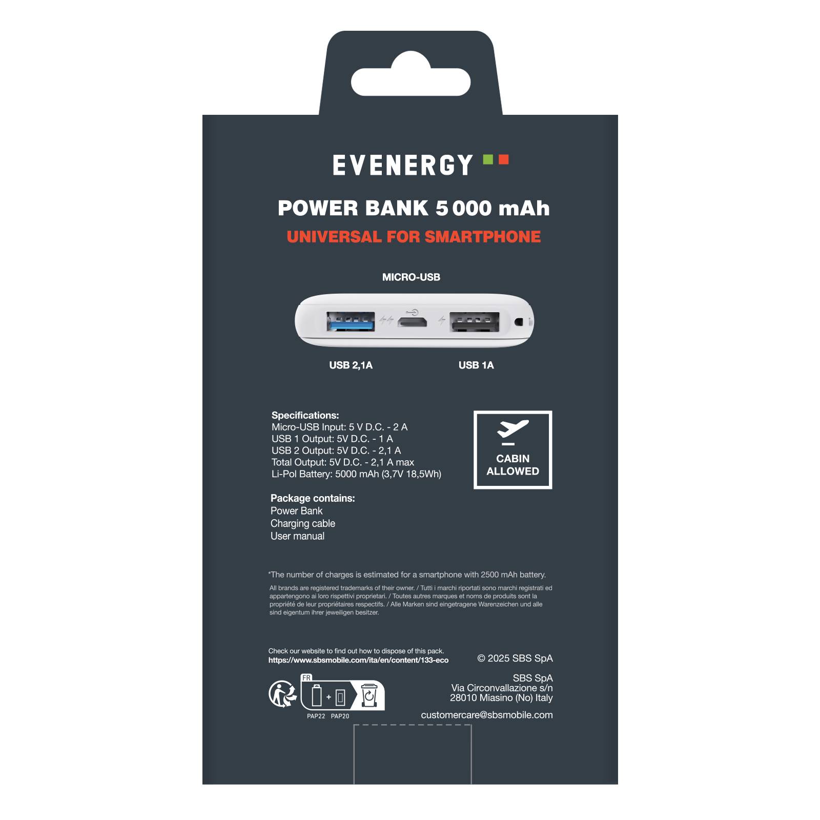 Power Bank 5000 mAh Fast Charge con 2 porte USB-2