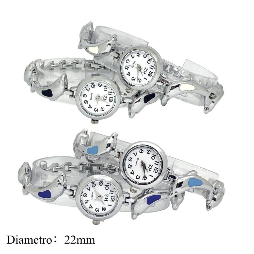 Orologio Da Polso Bracciale Delfini Diametro 22 Mm Elegante Argento --1
