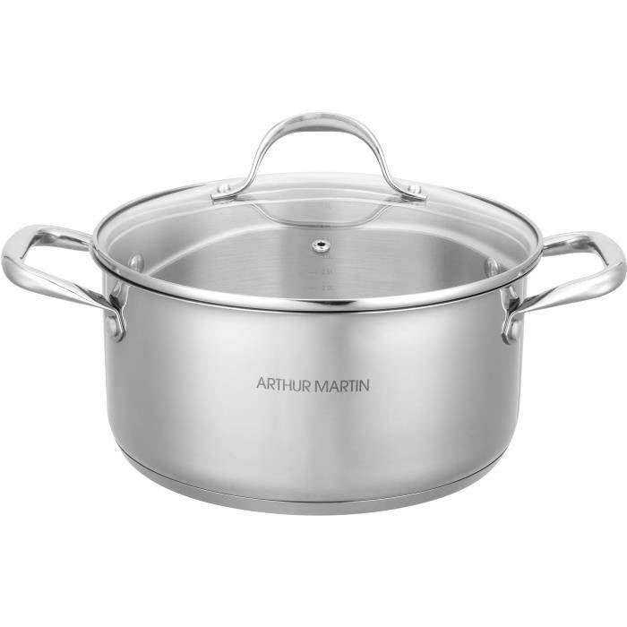 AM3549 Arthur Martin Pentola 24 cm con coperchio – Acciaio inossidabile – Tutte le fonti di calore compresa l'induzione-0
