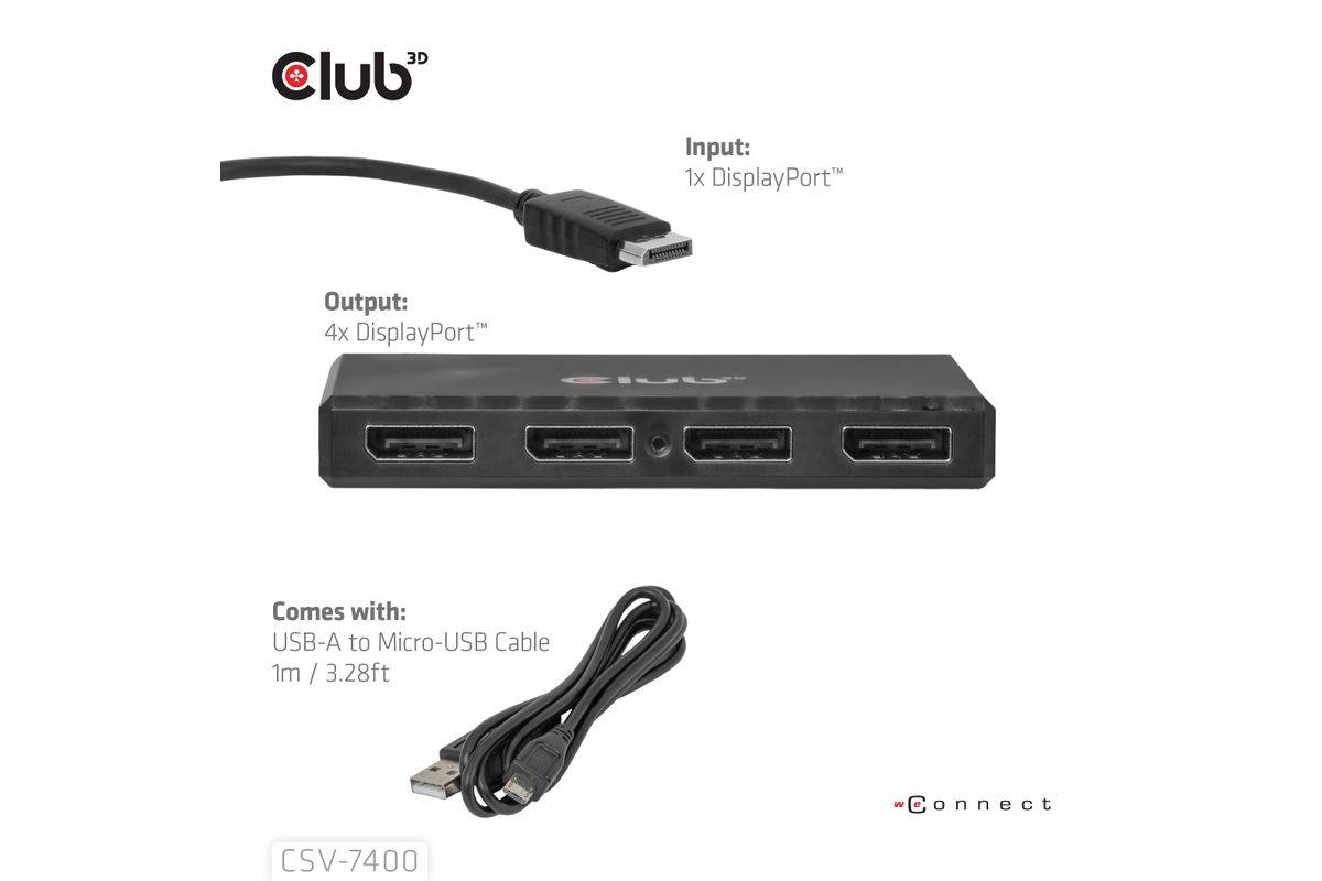 CLUB3D CSV-7400 ripartitore video DisplayPort 4x DisplayPort-2