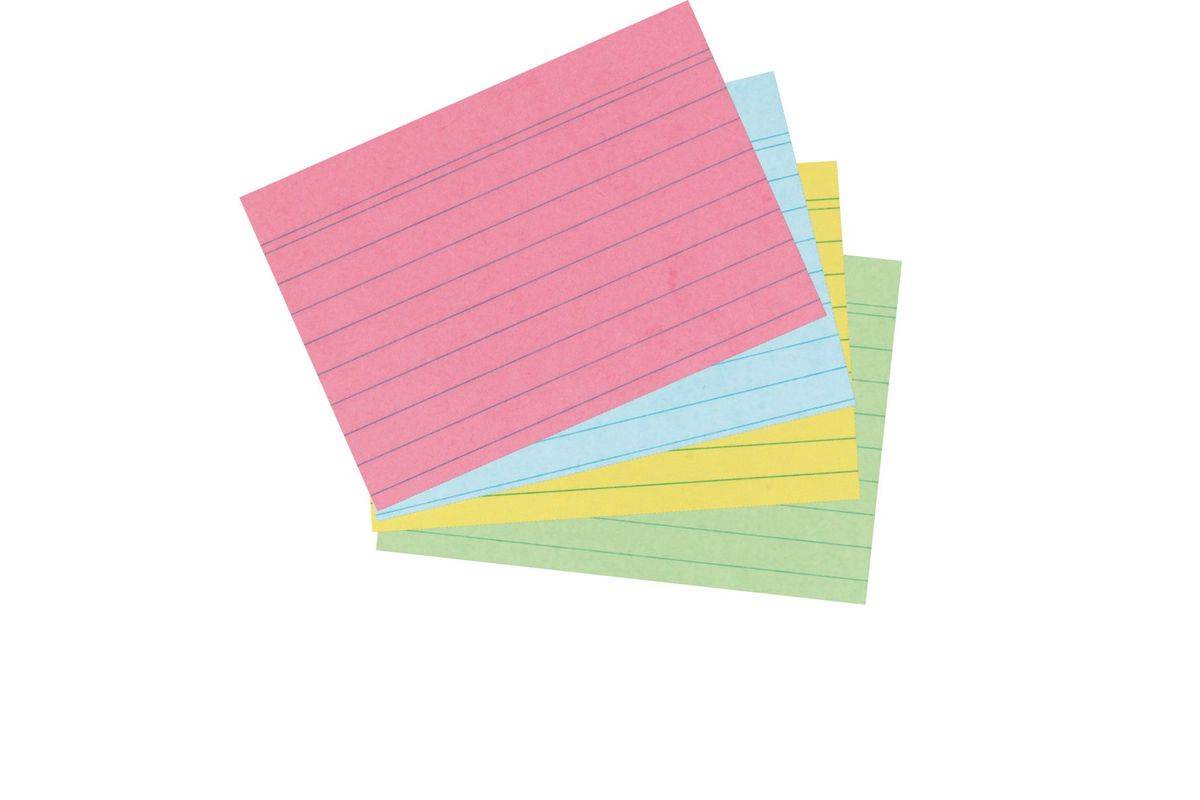 herlitz Karteikarten, DIN A7, liniert, farbig sortiert aus Papier, 170 g-qm, holzfrei, Linienfarbe: blau, doppelte (1083-0