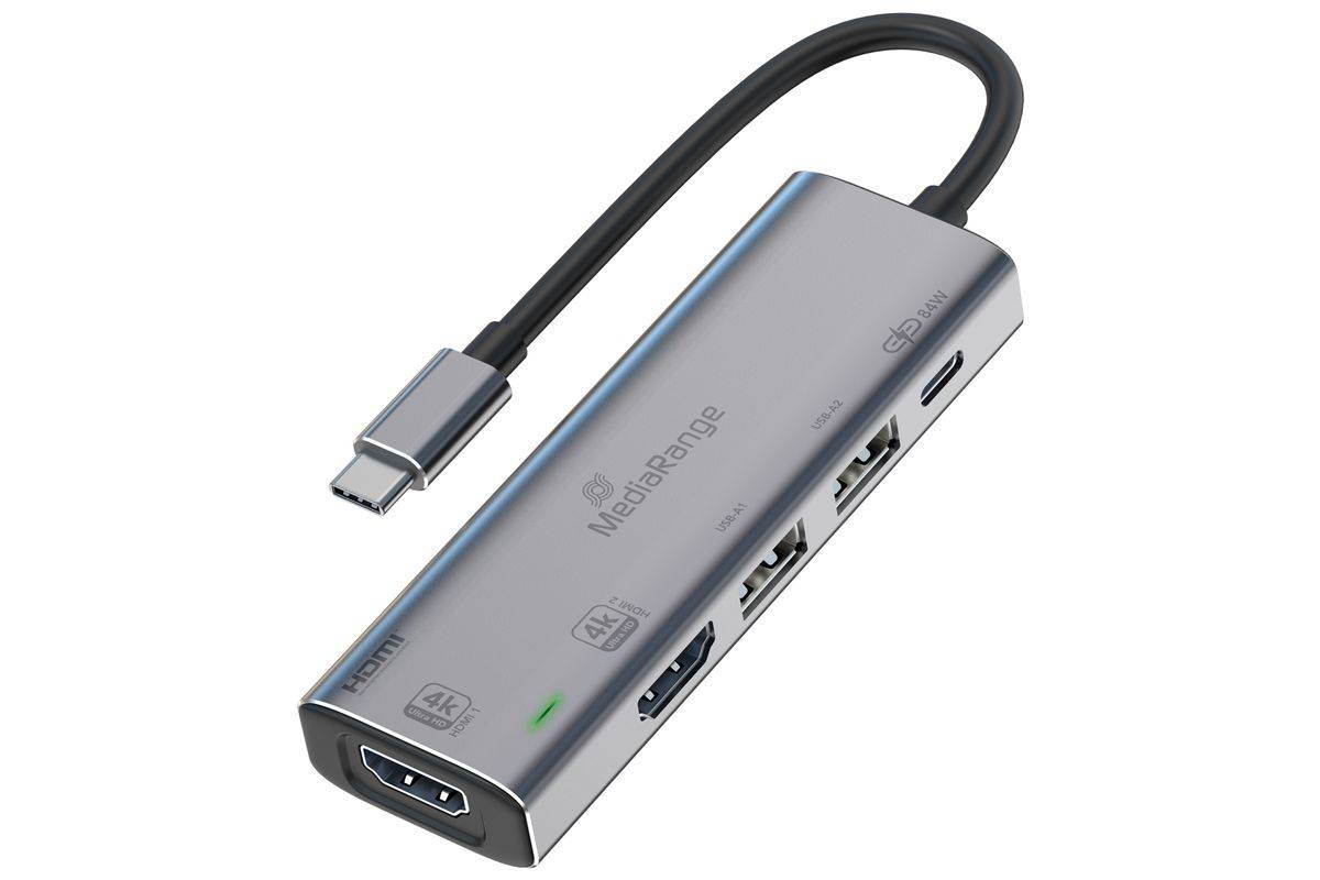MediaRange HUB USB-C 5 in 1 Multiport Adapter, silber (MRCS511)-0
