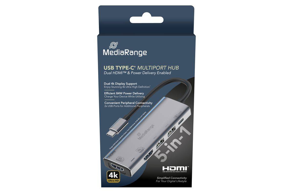 MediaRange HUB USB-C 5 in 1 Multiport Adapter, silber (MRCS511)-1