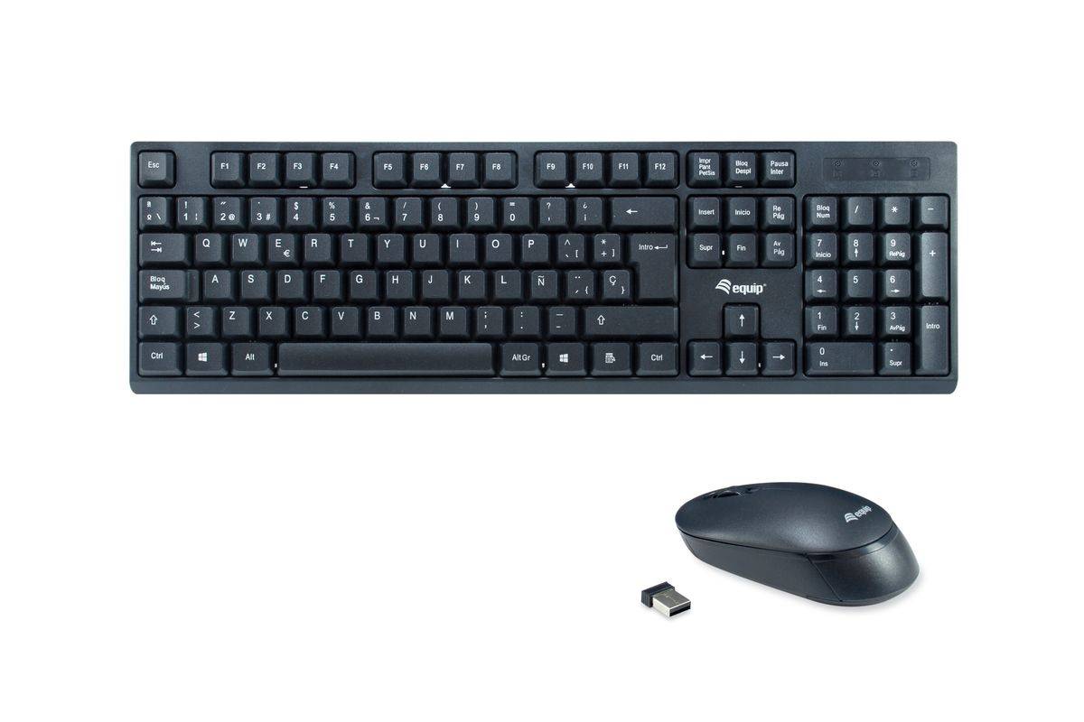 Equip Kabelloses Tastatur und Mausset - ES Layout (QWERTY) - Volle Größe (100%) - RF Wireless - QWERTY - Schwarz - Maus-0