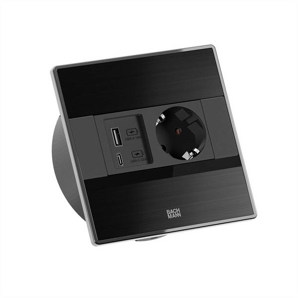 Bachmann BACHMANN SENSE schwarz 1x CEE7/3, 1x USB Coperchio 1 pz.