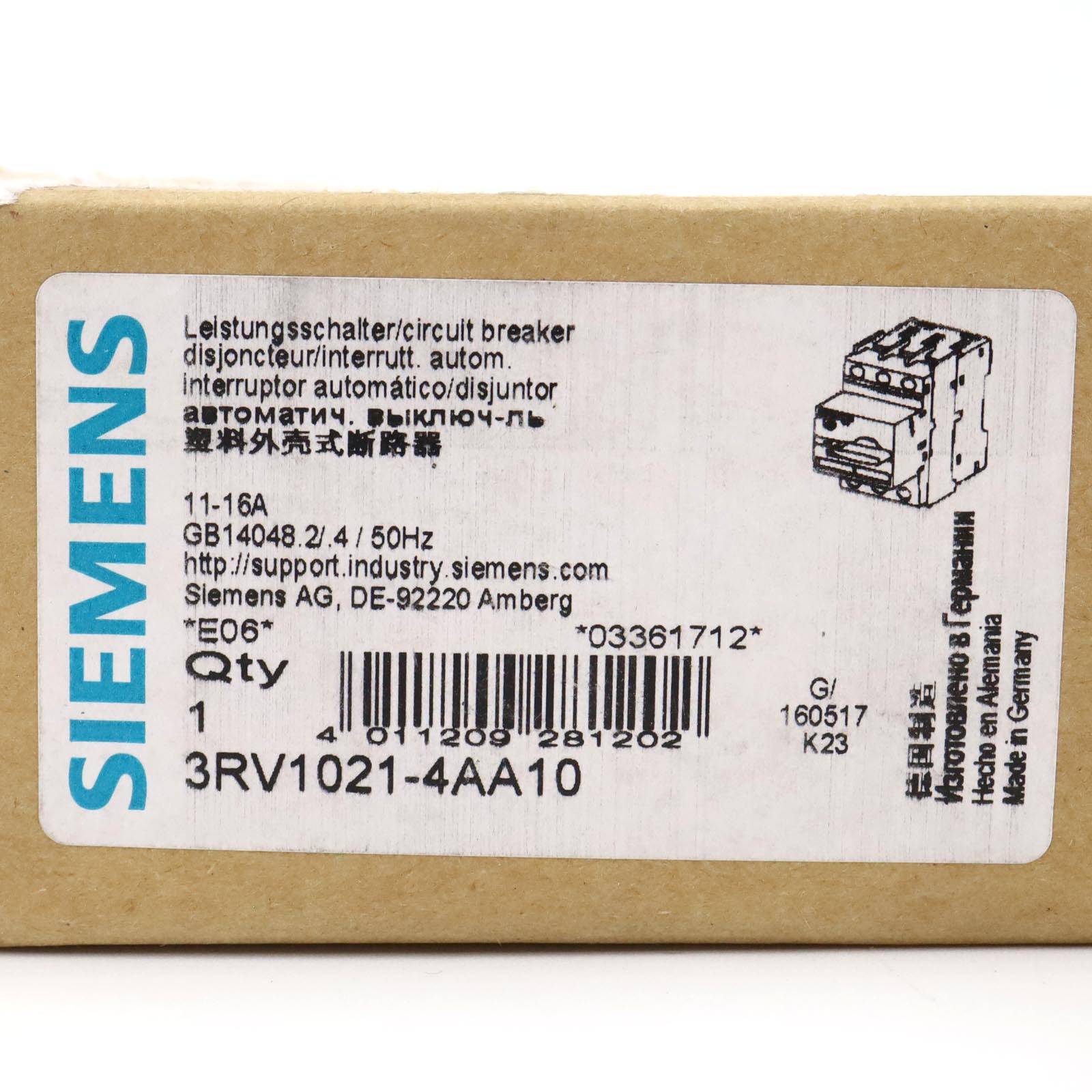 SIEMENS INTERRUTTORE AUTOMATICO 3X25A S0 11/16A 50KA 3RV10214AA10-3