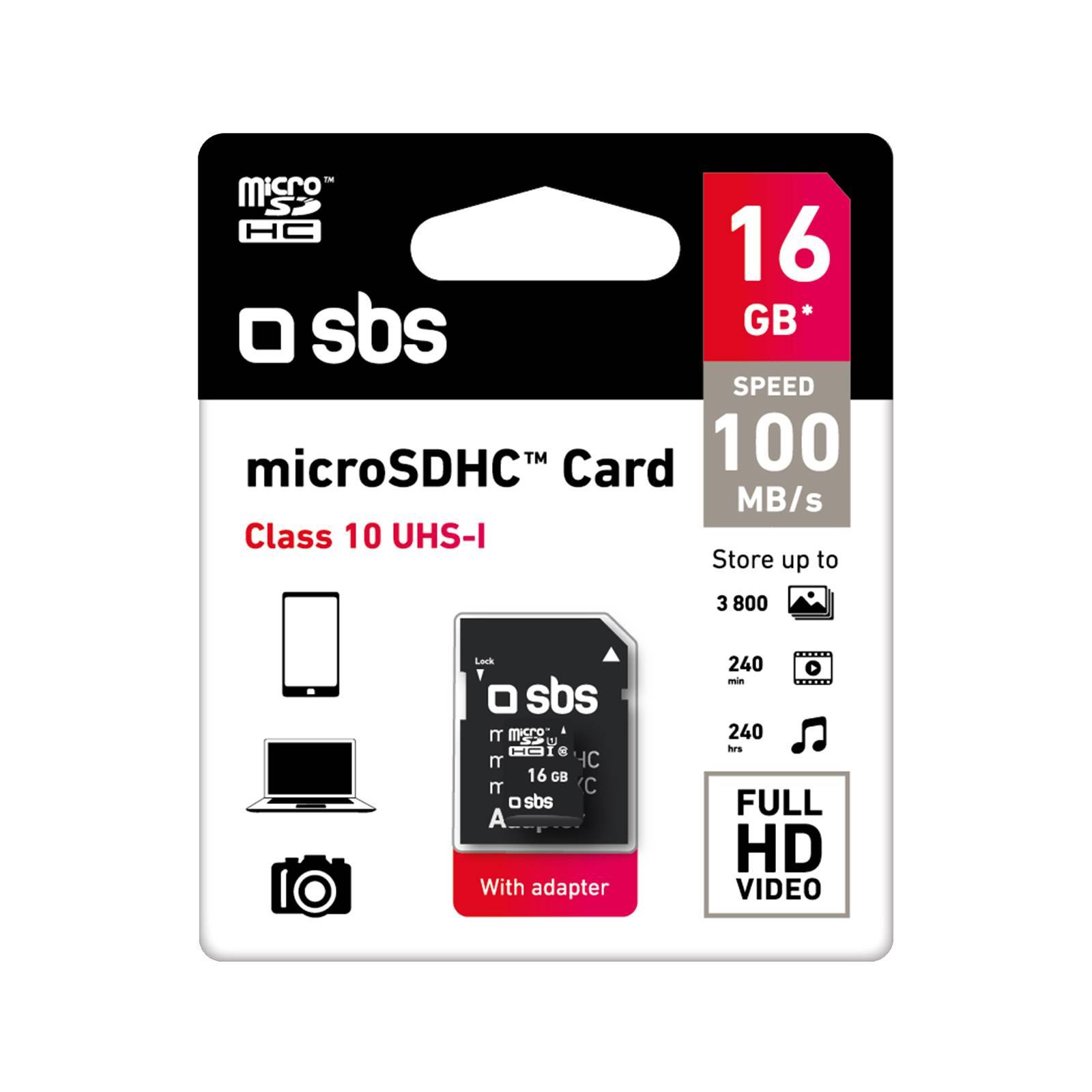 Micro SDHC 16 GB Classe 10 con adattatore-1