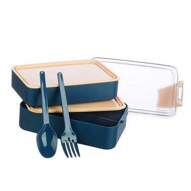 Portapranzo da 4 pezzi con scomparti e posate - ideale per la scuola e l'ufficio, blu scuro-rosa