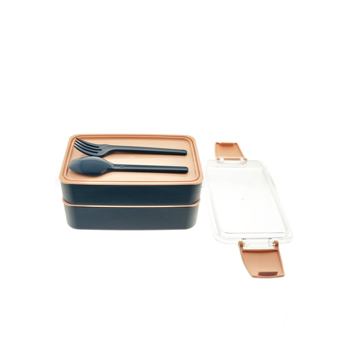 Portapranzo da 4 pezzi con scomparti e posate - ideale per la scuola e l'ufficio, blu scuro-rosa-1