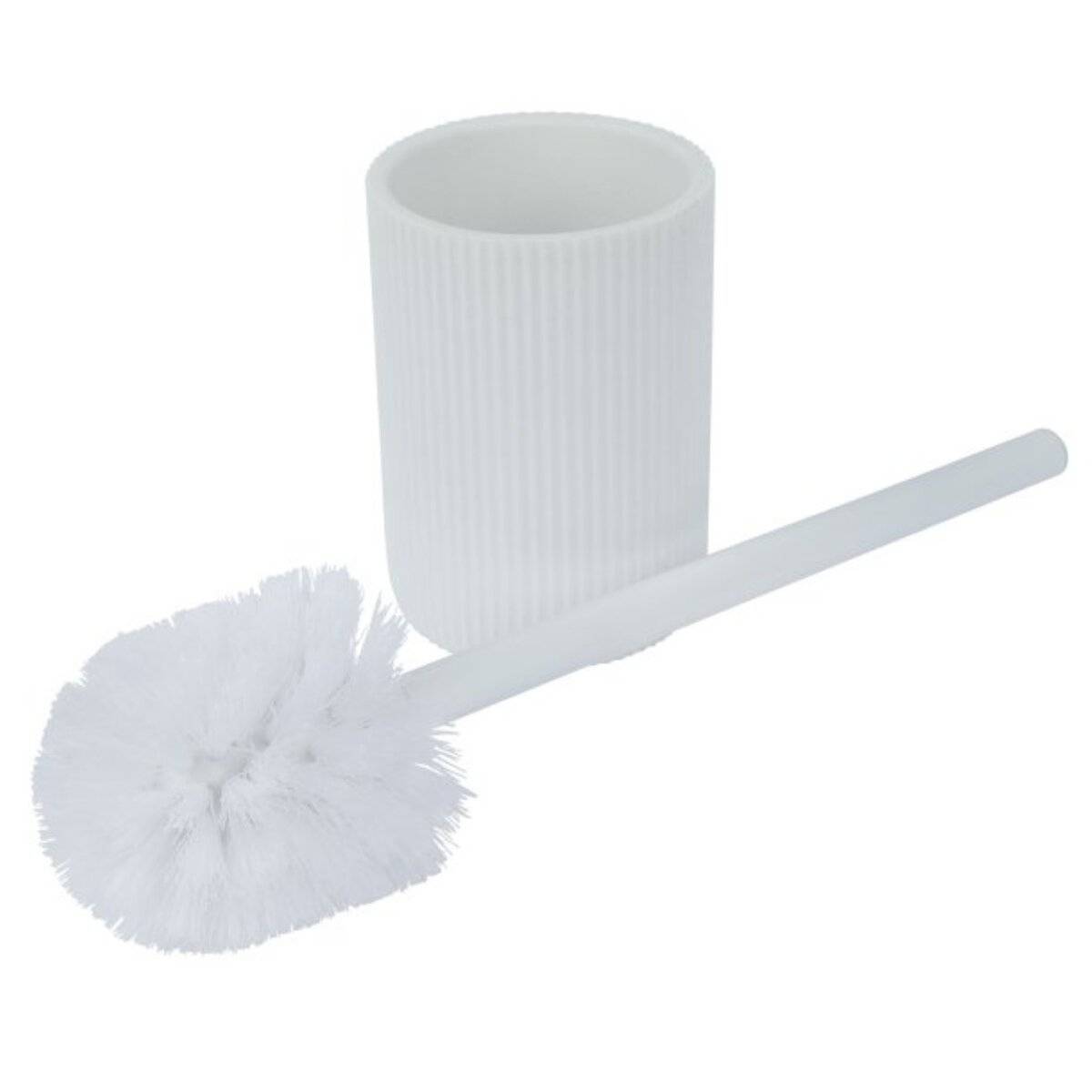 Scopa per WC Samos con manico in acciaio inox - Accessorio bagno moderno, bianco-1