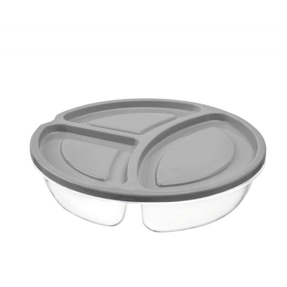 Contenitore/portapranzo con 3 scomparti - rotondo, a tenuta stagna con coperchio, 1,1 l, grigio-0