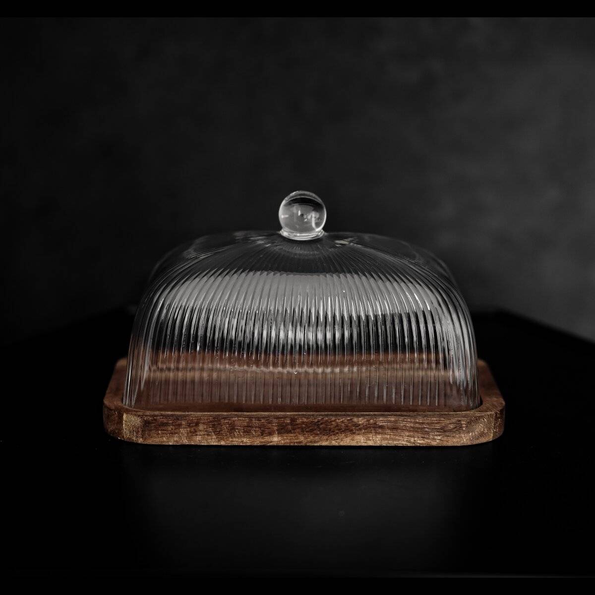 Burriera con coperchio in vetro e base in legno - 16 x 10 x 10 cm-2