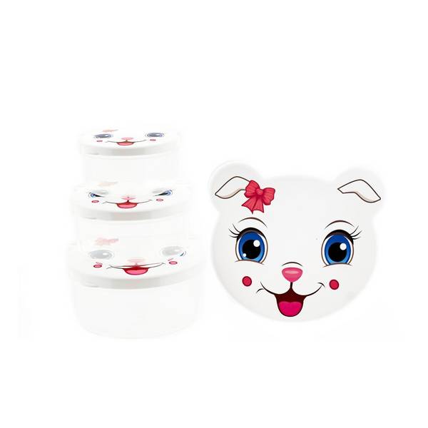 Contenitori per bambini - set da 4 con motivi di animali, senza BPA e impilabili, gatto (bianco)