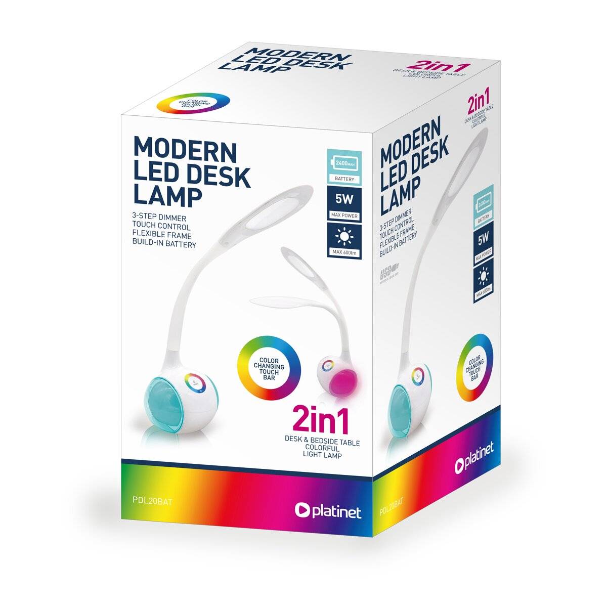 Lampada da scrivania a LED Platinum PDL20BAT con batteria RGB da 2400 mAh.-1