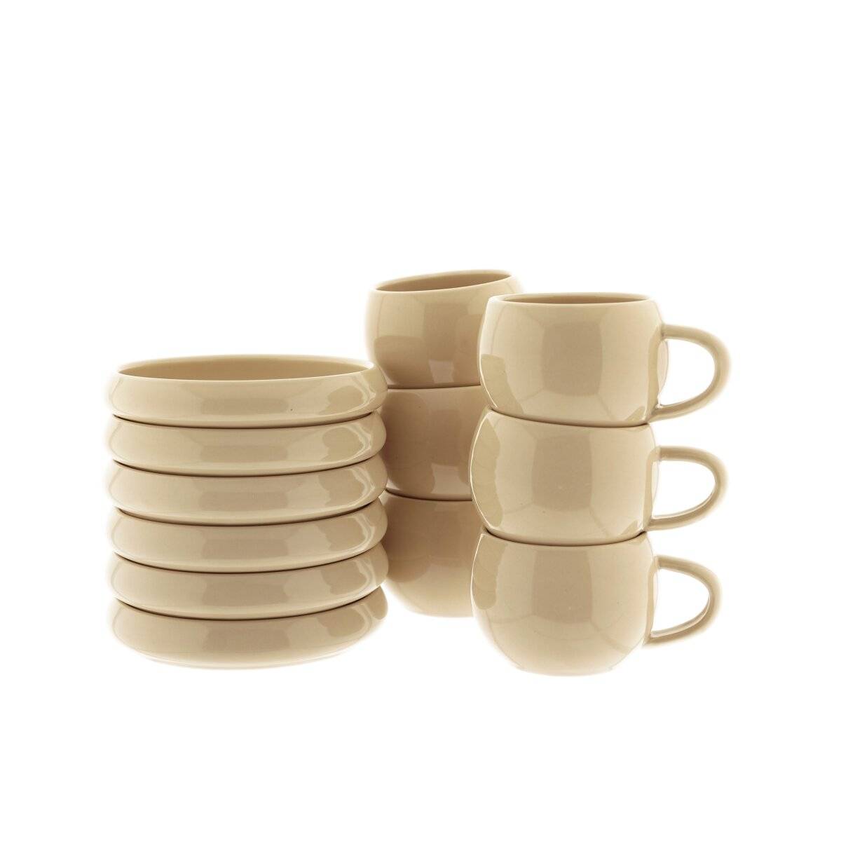 Set da 12 pezzi di tazzine da caffè moka Lissa Bonna con piattini, colore beige.-1